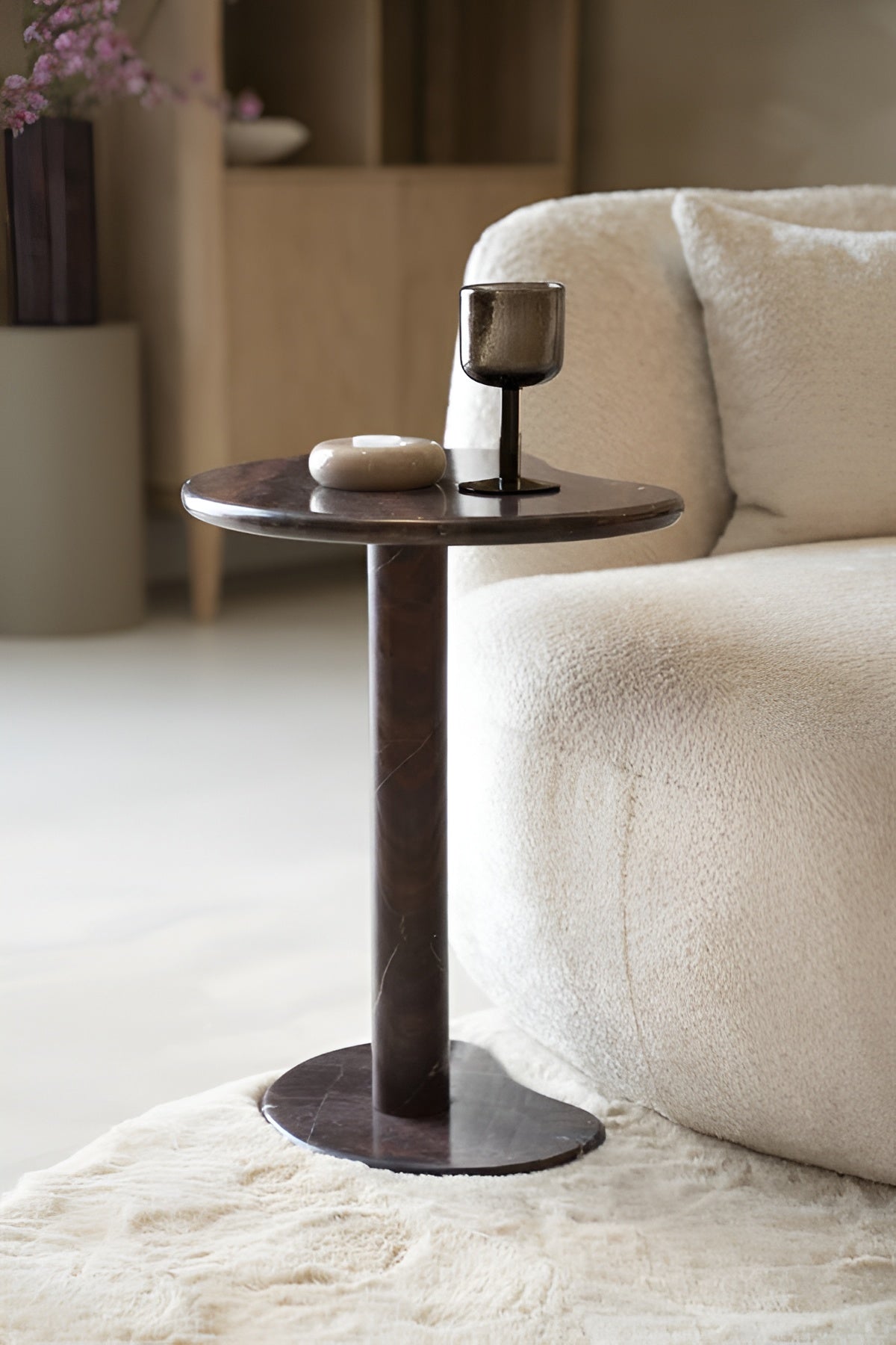 ROSSO cream marble side table