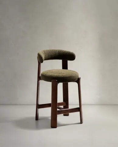 GRANITE green chenille stool with a dark ash base