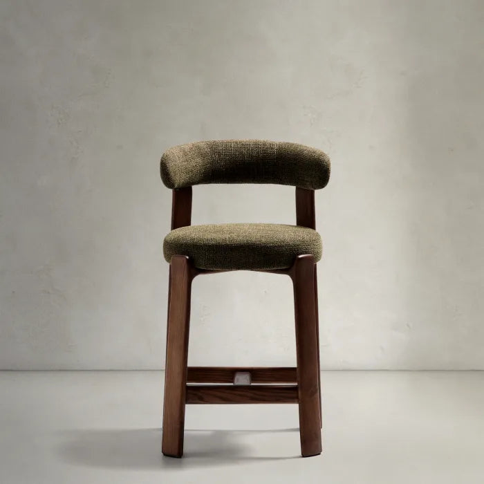 GRANITE green chenille stool with a dark ash base