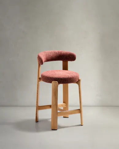 GRANITE red chenille stool with an ash base