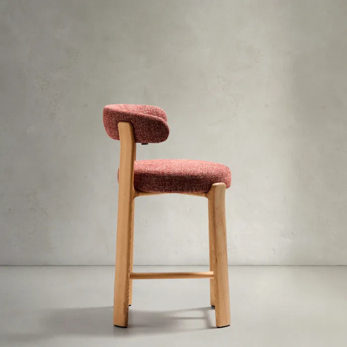 GRANITE red chenille stool with an ash base