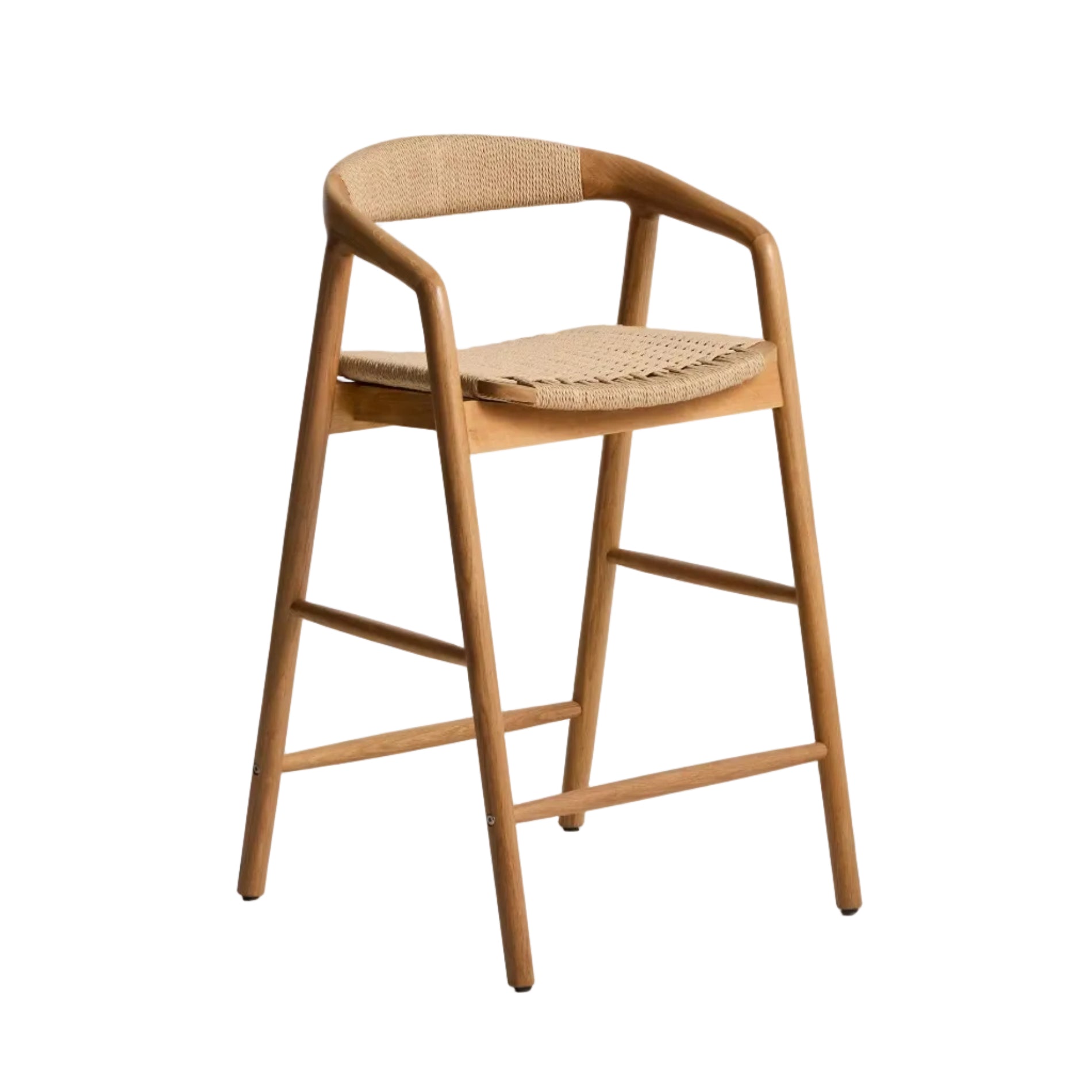 DERILE bar stool in oak wood with beige cord