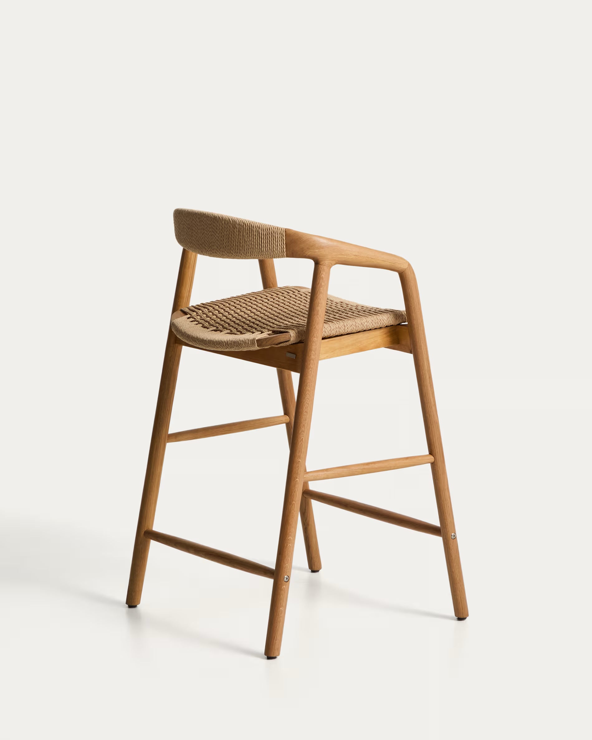 DERILE bar stool in oak wood with beige cord