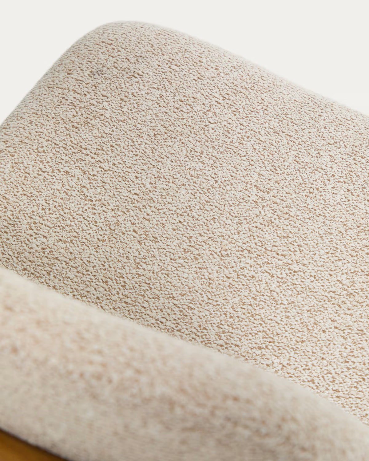 ELNOR Beige Chenille Stool with Oak Base