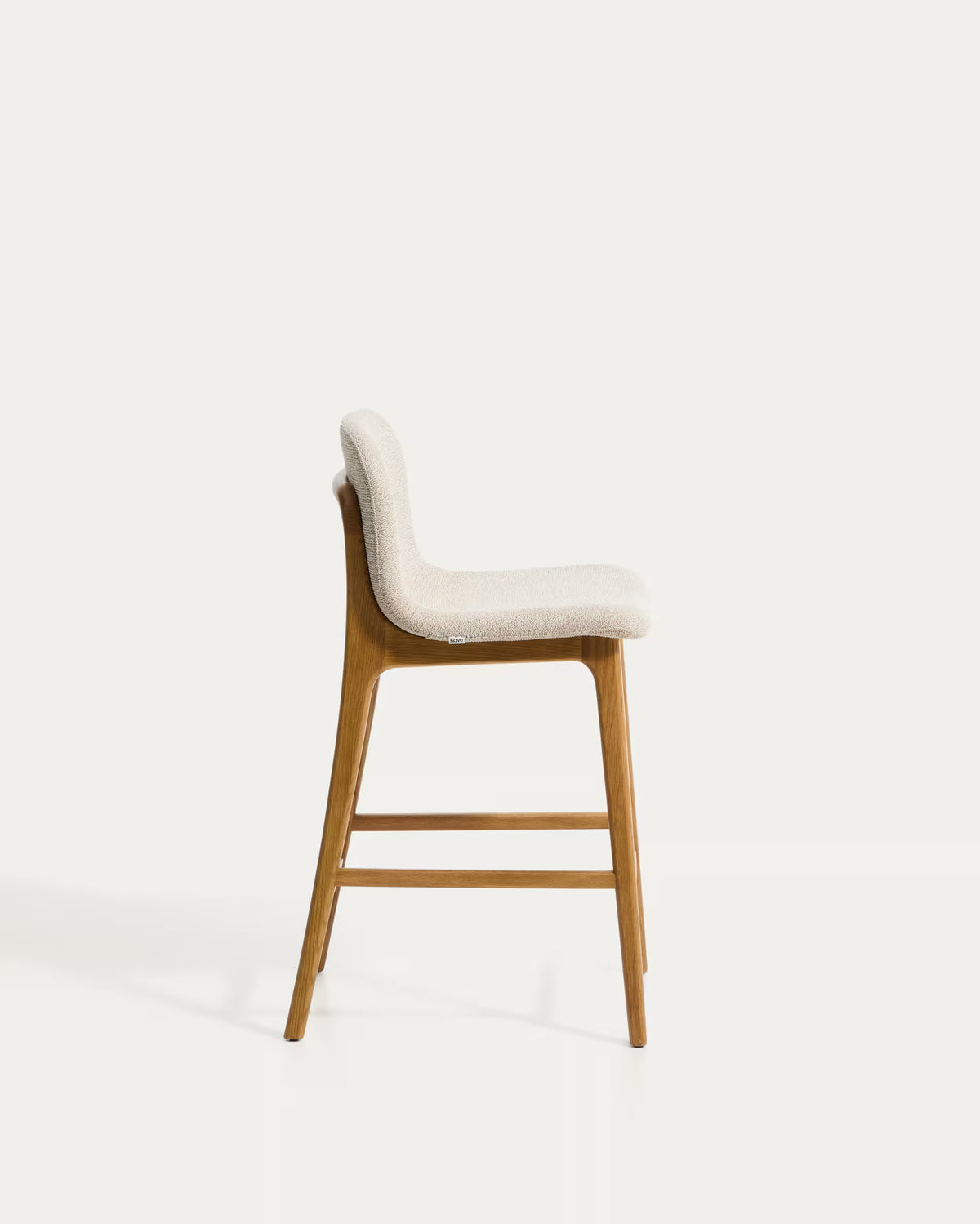 ELNOR Beige Chenille Stool with Oak Base