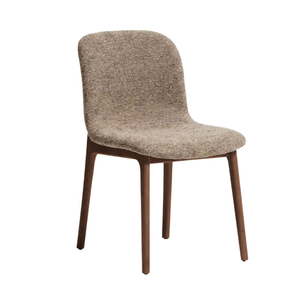 ELNOR chair in brown chenille with an oak base