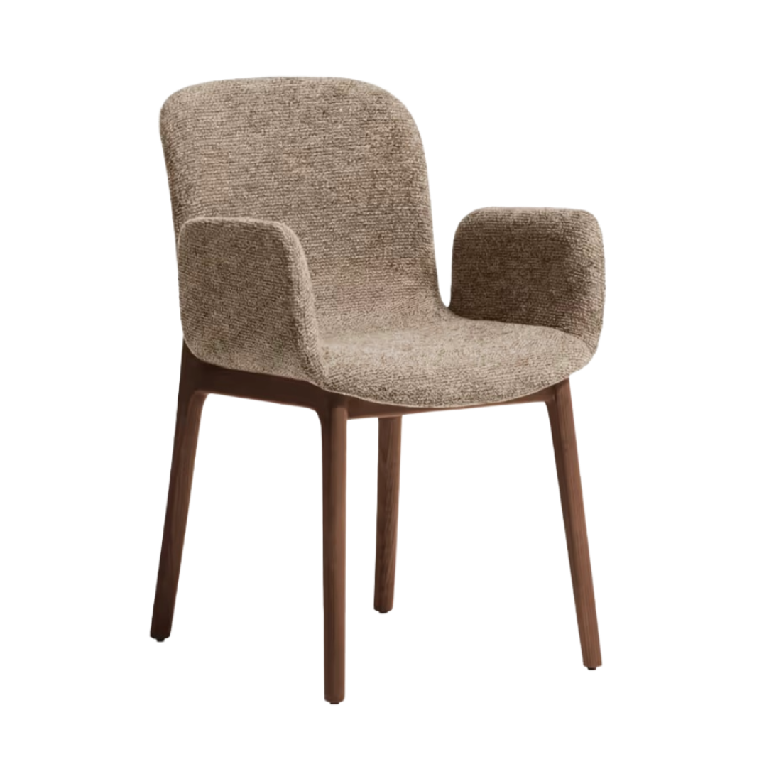 ELNOR armchair in brown chenille with an oak base.