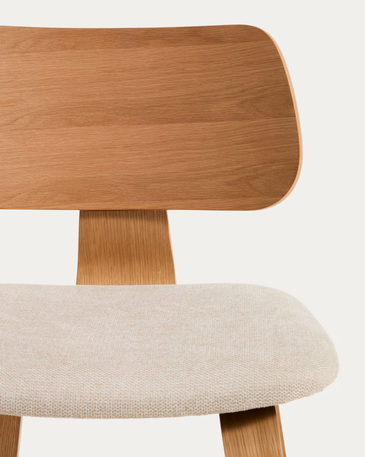 GENA Bar Stool in Beige Chenille with a Veneered Oak Base