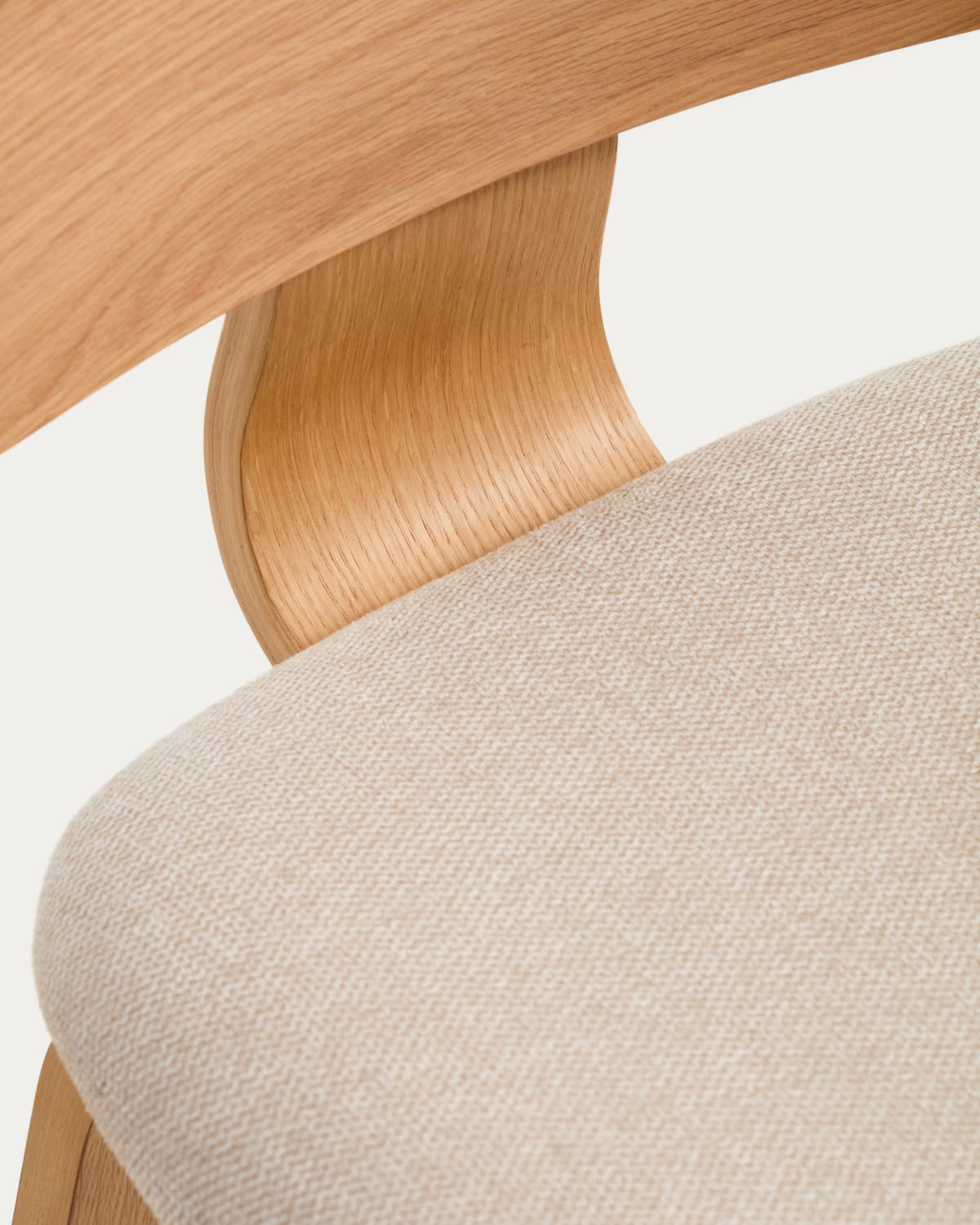 GENA Bar Stool in Beige Chenille with a Veneered Oak Base
