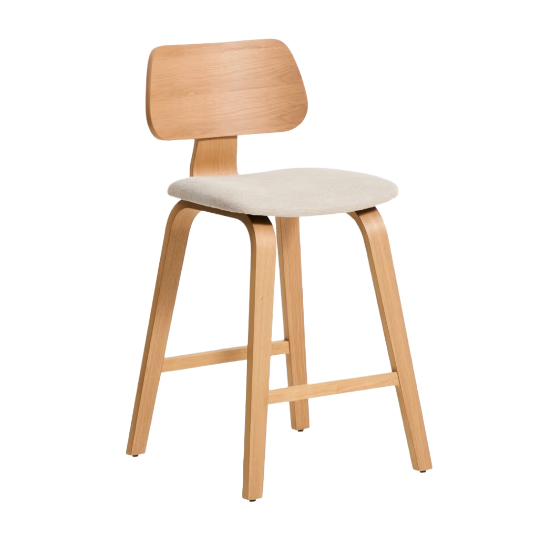 GENA Bar Stool in Beige Chenille with a Veneered Oak Base