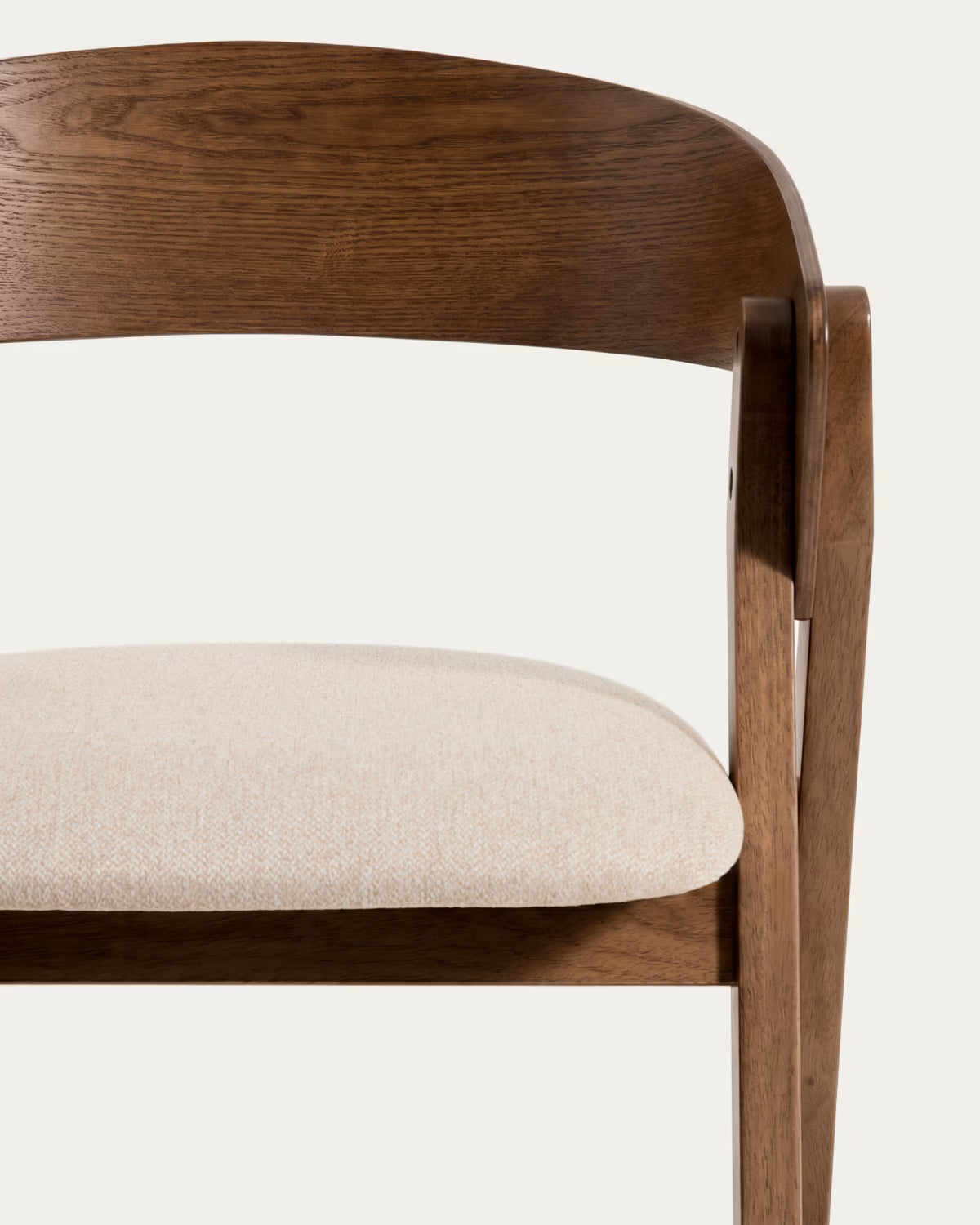 GODIA Bar Stool in Beige Chenille with a Dark Veneered Oak Base
