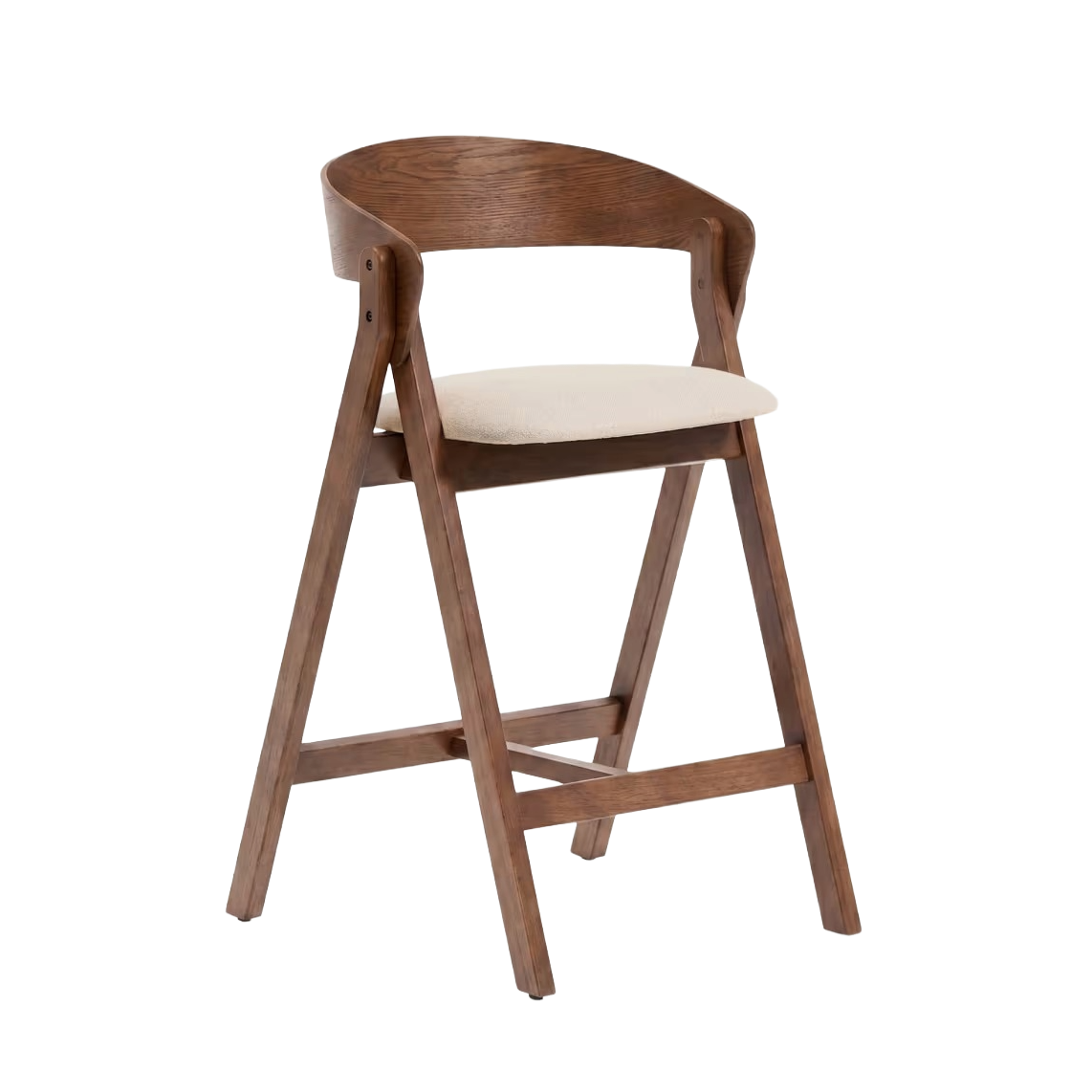 GODIA Bar Stool in Beige Chenille with a Dark Veneered Oak Base