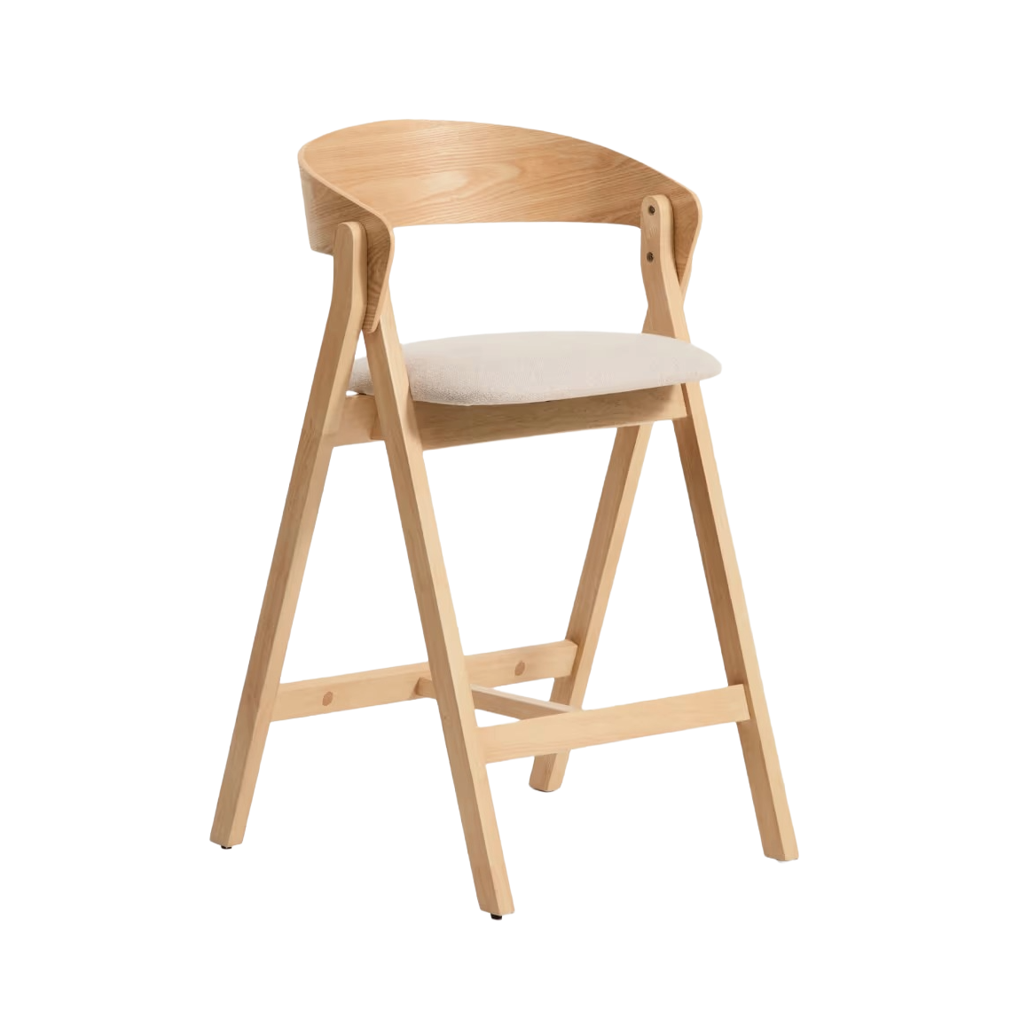 GODIA Bar Stool in Beige Chenille with a Veneered Oak Base