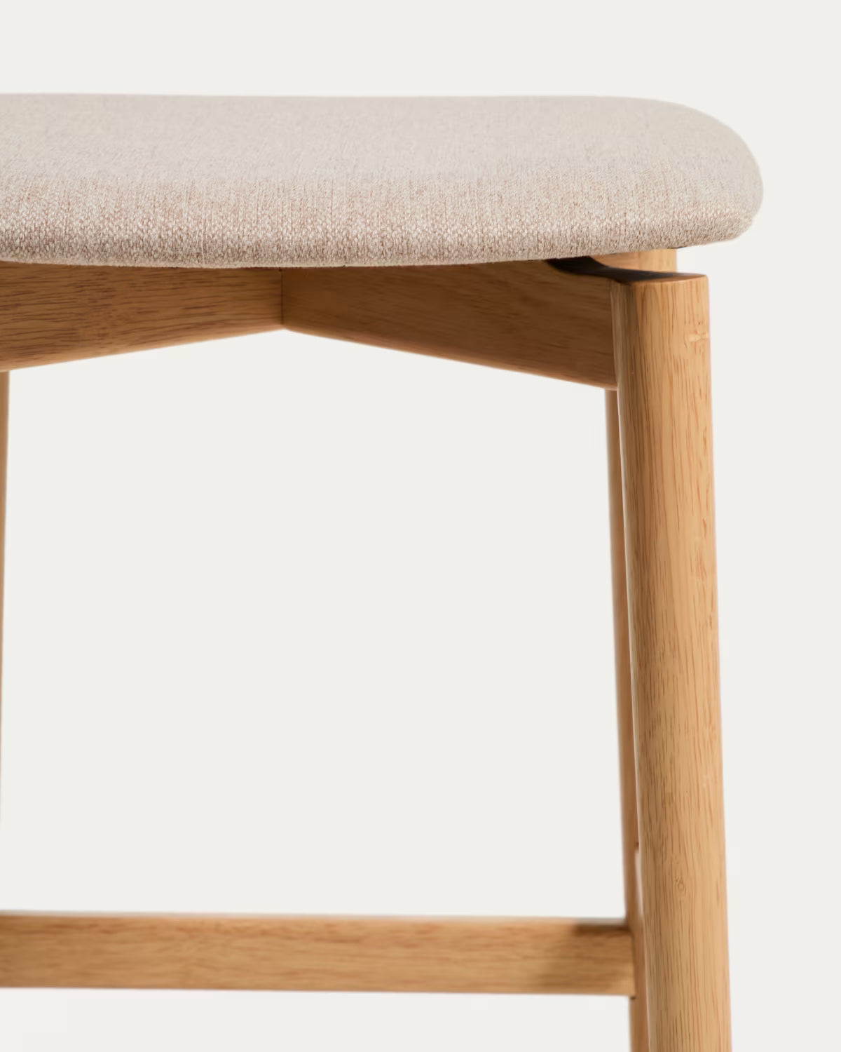 EVERA beige chenille stool with a veneered oak base