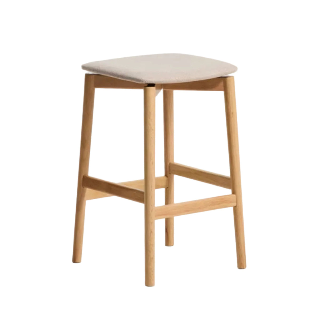 EVERA beige chenille stool with a veneered oak base