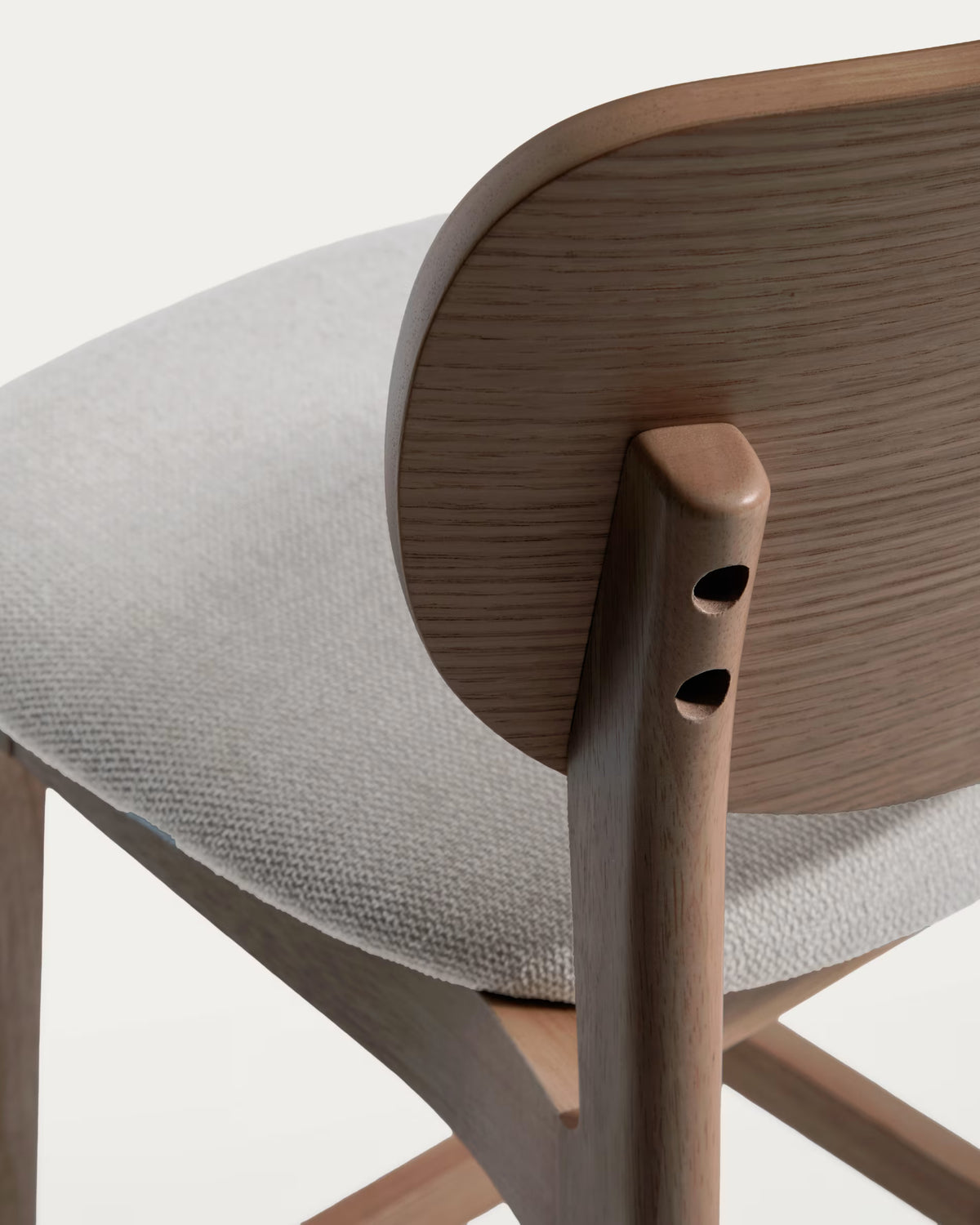 LUDARA Bar Stool in Brown Chenille with a Dark Veneered Oak Base