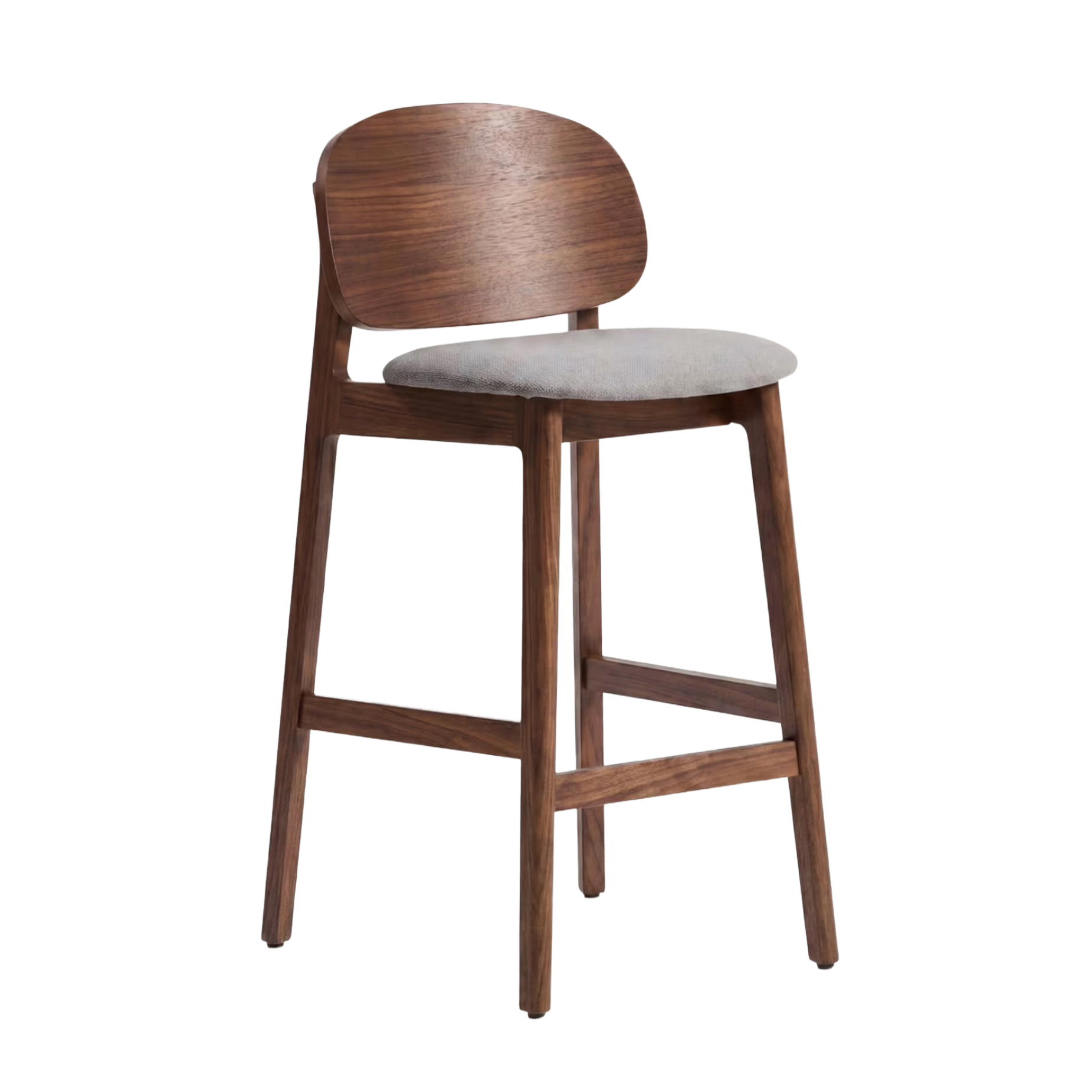 LUDARA Bar Stool in Brown Chenille with a Dark Veneered Oak Base