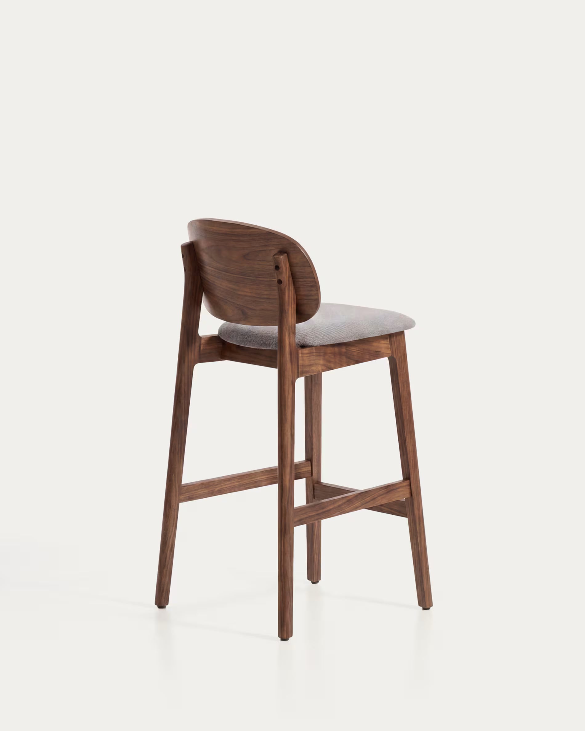 LUDARA Bar Stool in Brown Chenille with a Dark Veneered Oak Base