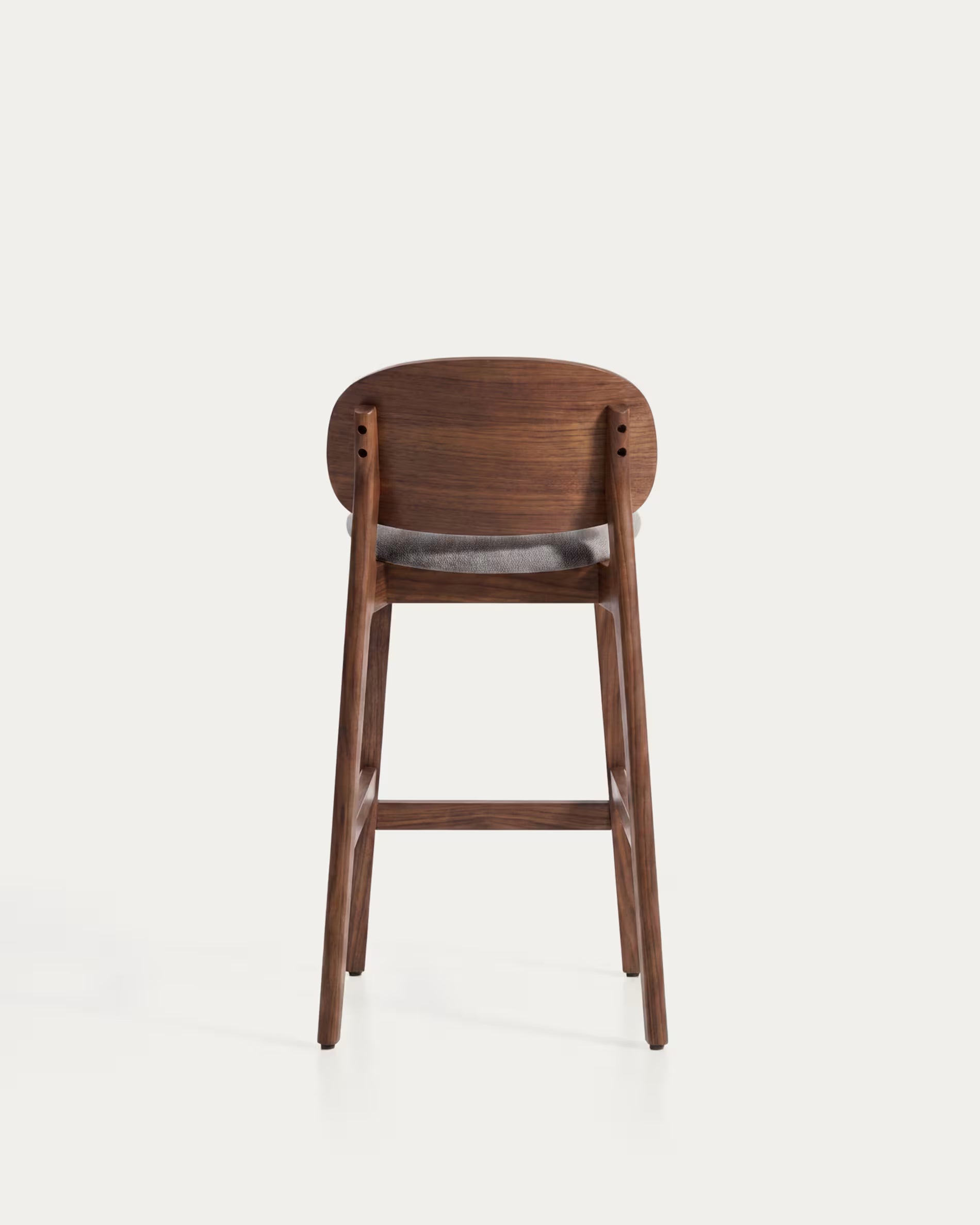 LUDARA Bar Stool in Brown Chenille with a Dark Veneered Oak Base