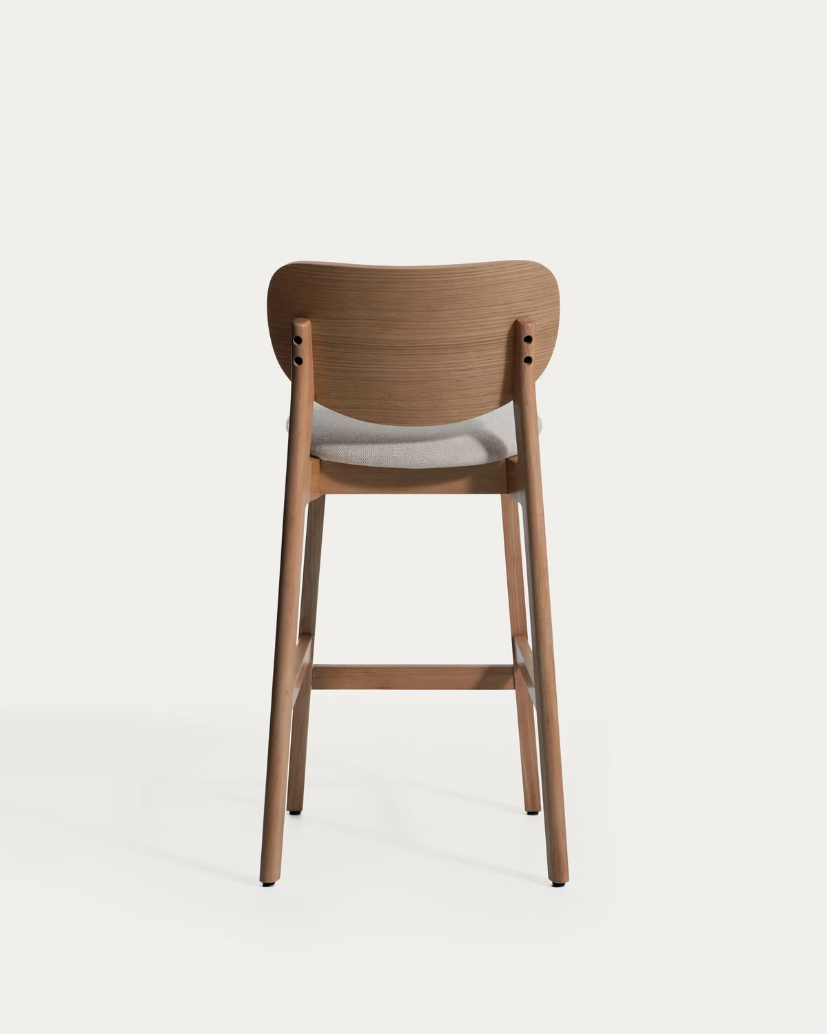 LUDARA Bar Stool in Brown Chenille with a Dark Veneered Oak Base