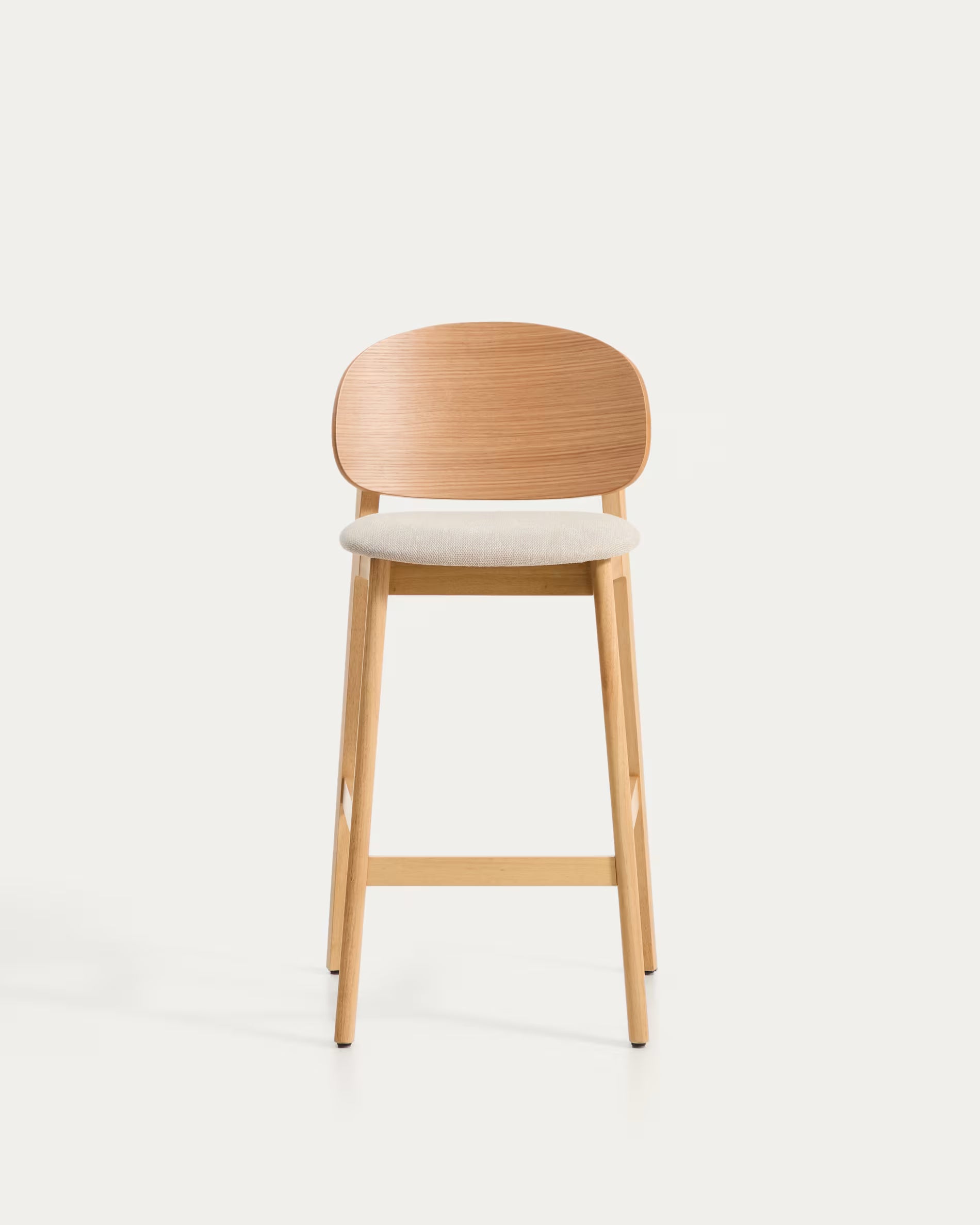 LUDARA Bar Stool in Beige Chenille with a Veneered Oak Base