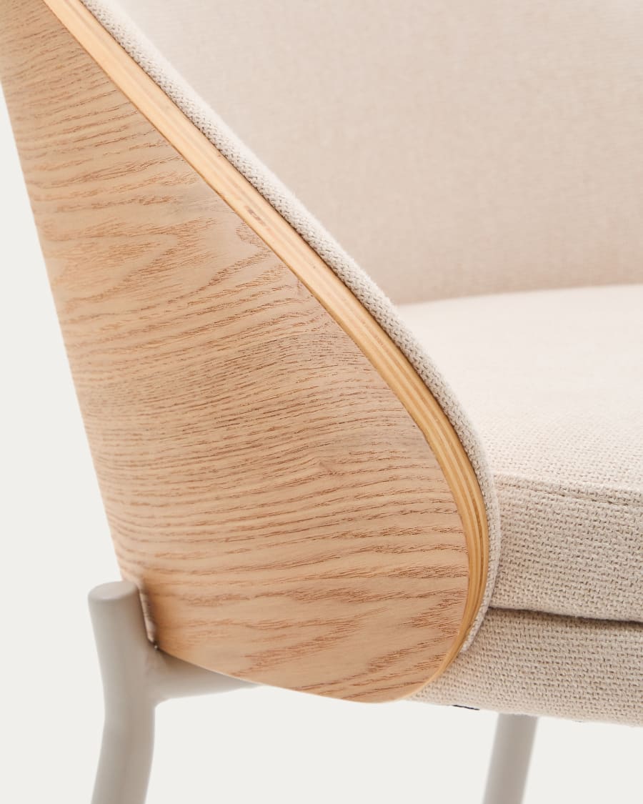 EAMY Bar Stool in Beige Chenille with Ash Finish