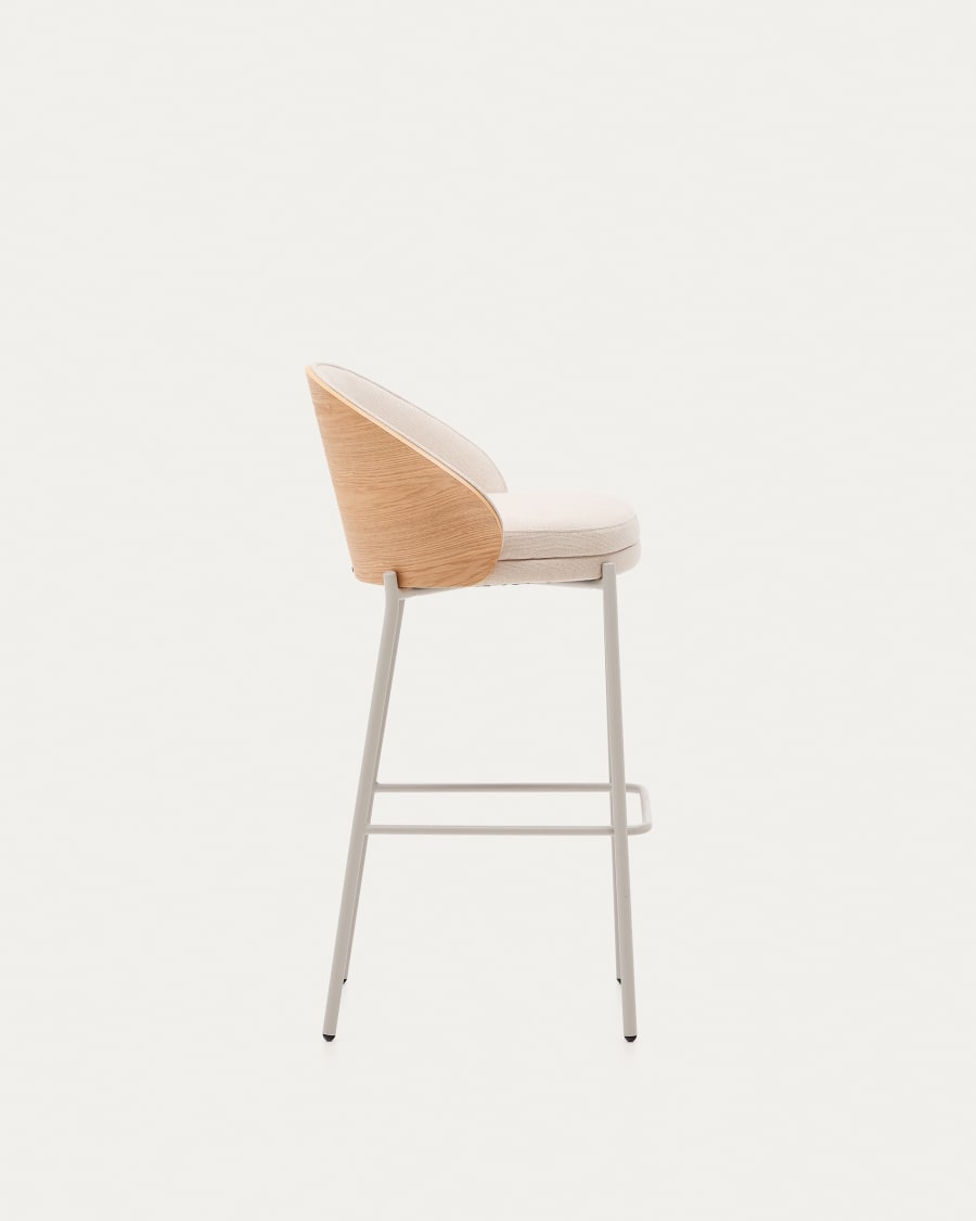 EAMY Bar Stool in Beige Chenille with Ash Finish