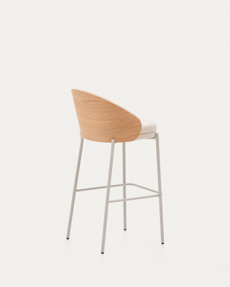 EAMY Bar Stool in Beige Chenille with Ash Finish