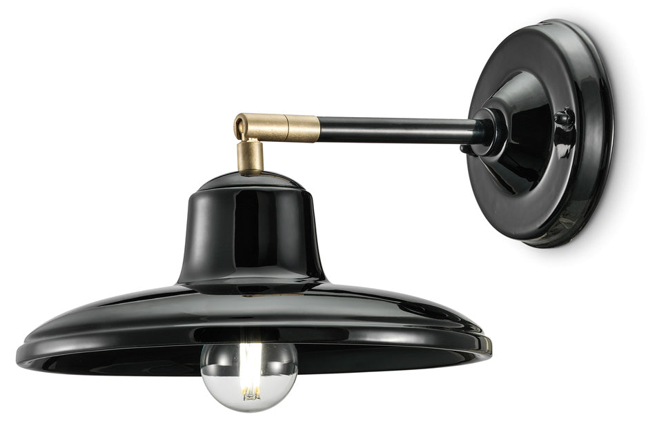 B&W Keramik-Wandlampe, Schwarz mit Messing-Finish
