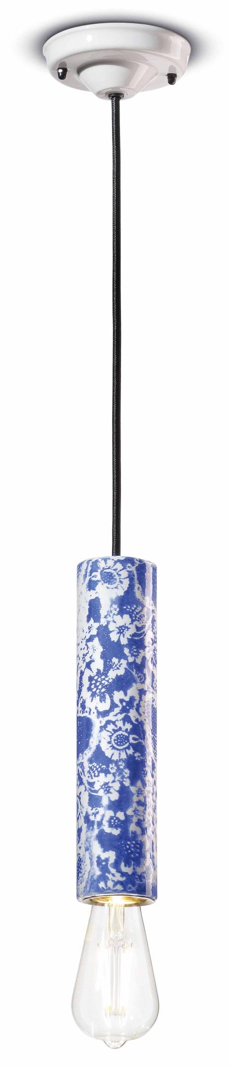 Ceramic pendant lamp PI blue flowers