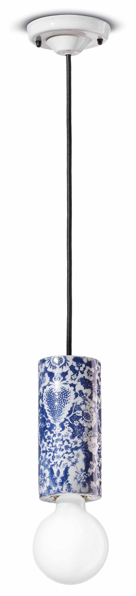 Ceramic pendant lamp PI blue flowers