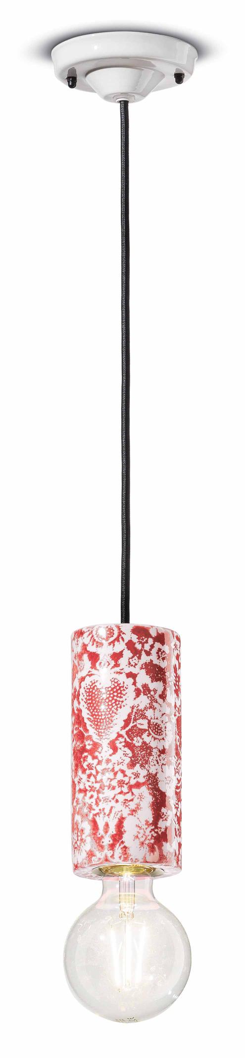 Ceramic pendant lamp PI red flowers