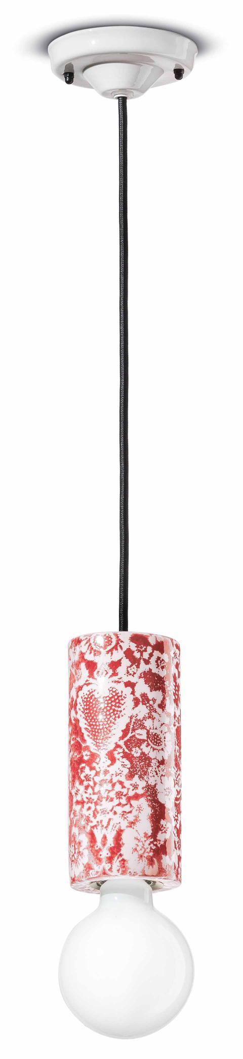 Ceramic pendant lamp PI red flowers