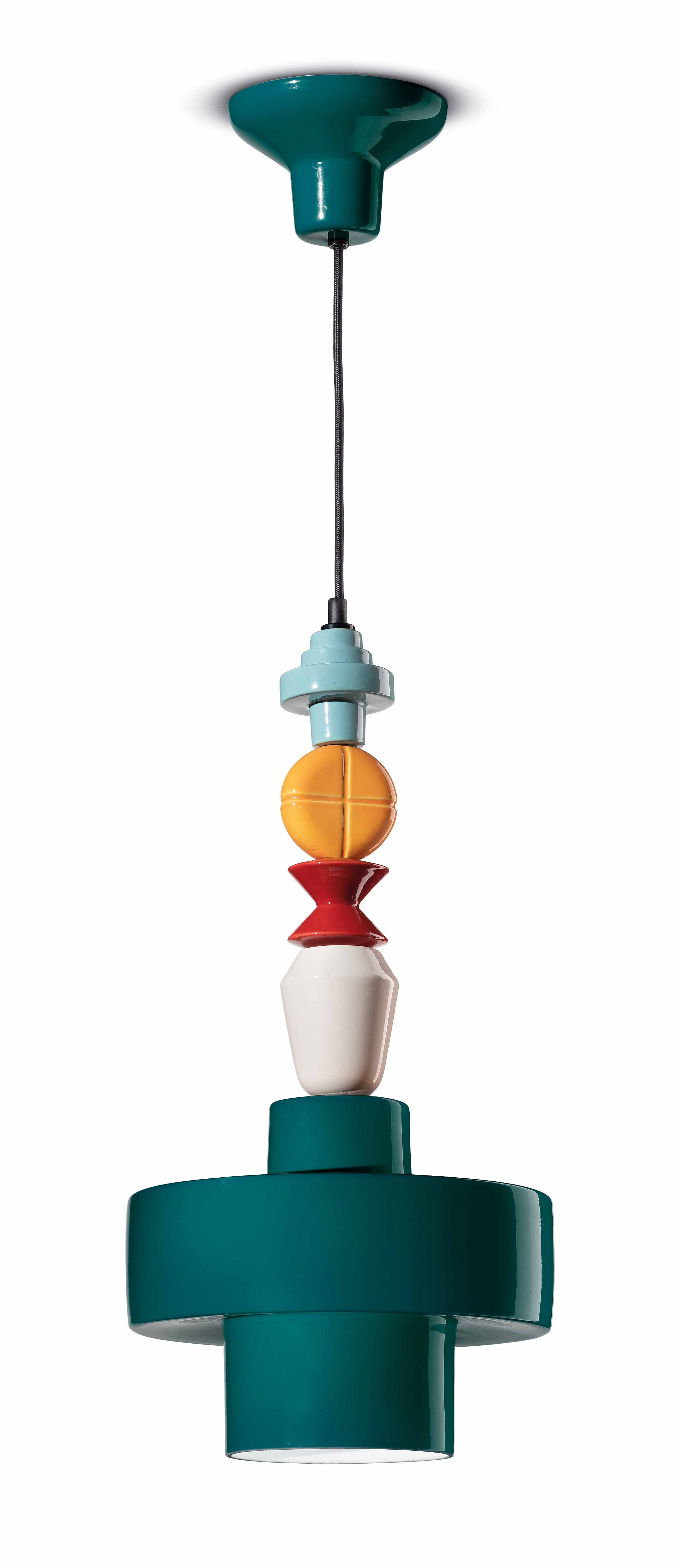 Ceramic pendant lamp LARIAT ROLL petrol blue