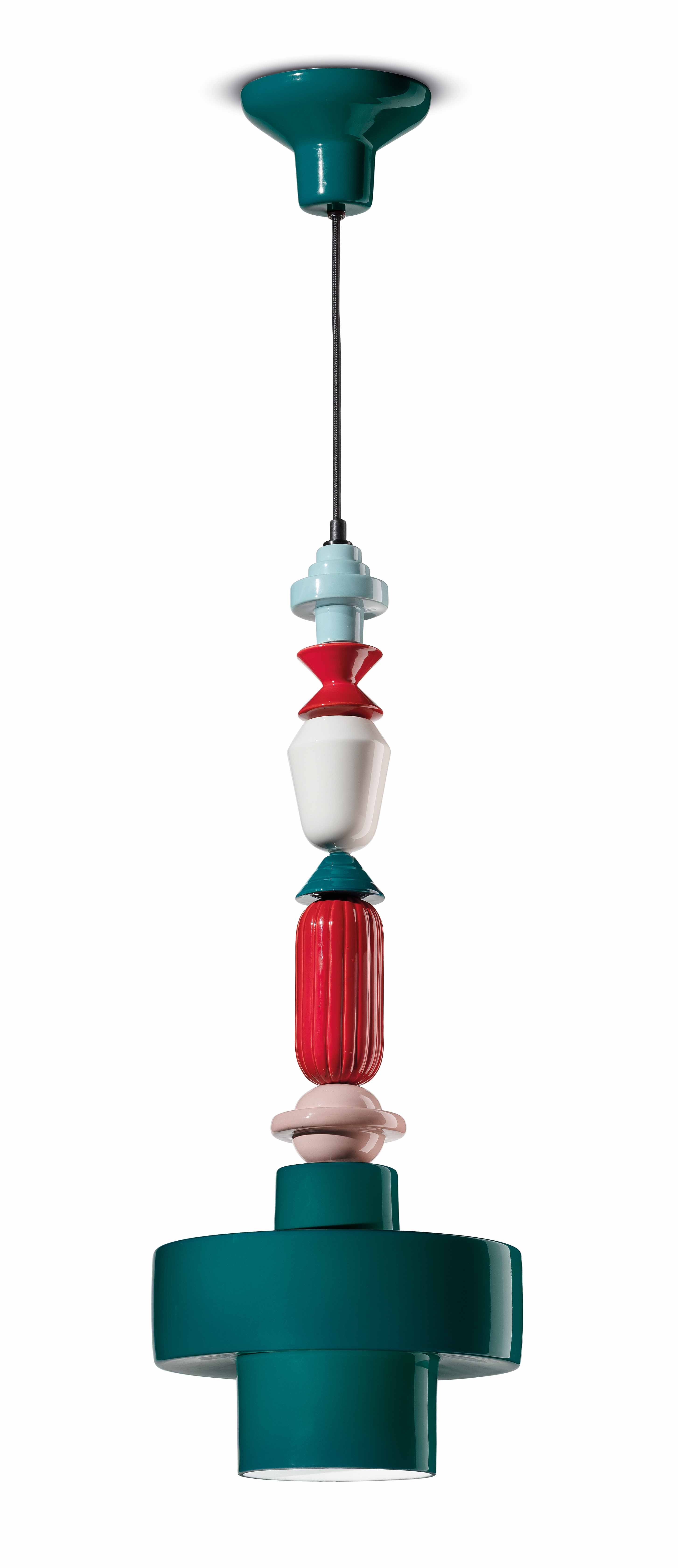 Ceramic pendant lamp LARIAT ROLL petrol blue