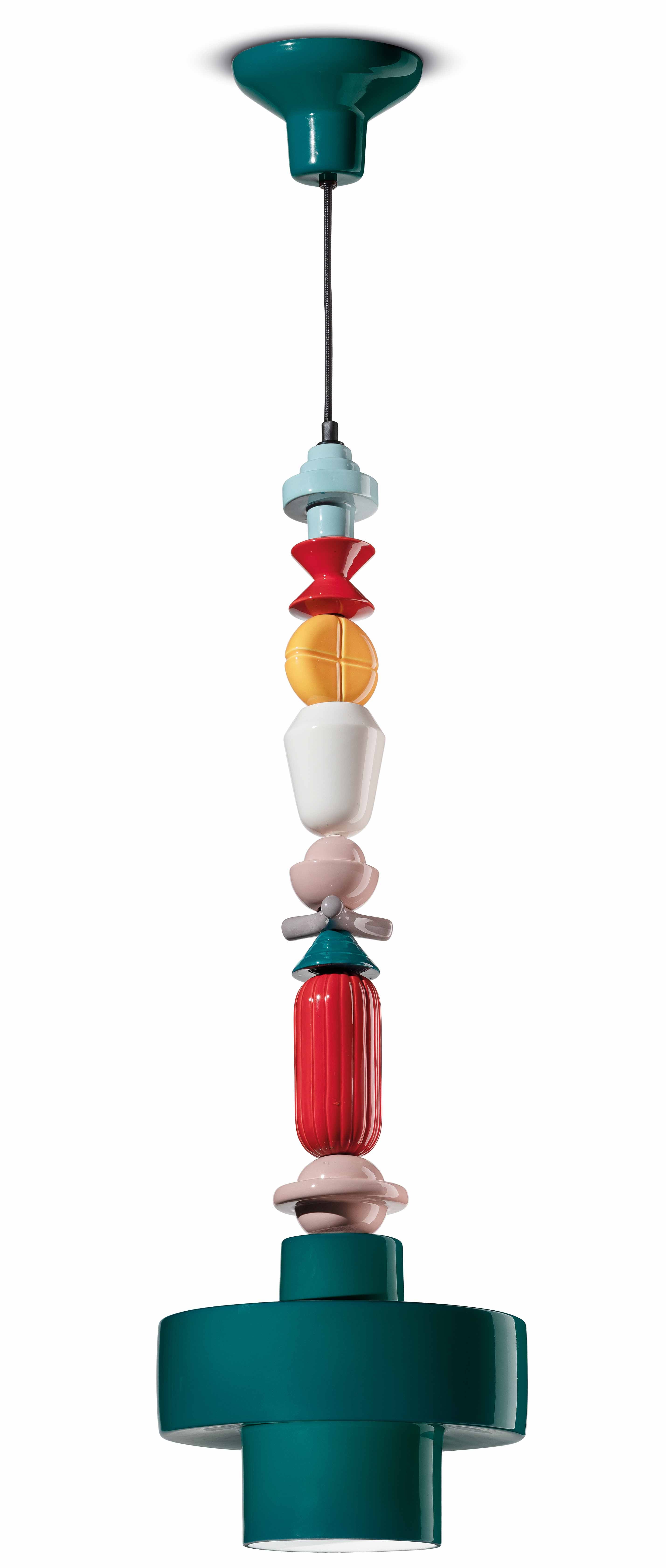 Ceramic pendant lamp LARIAT ROLL petrol blue