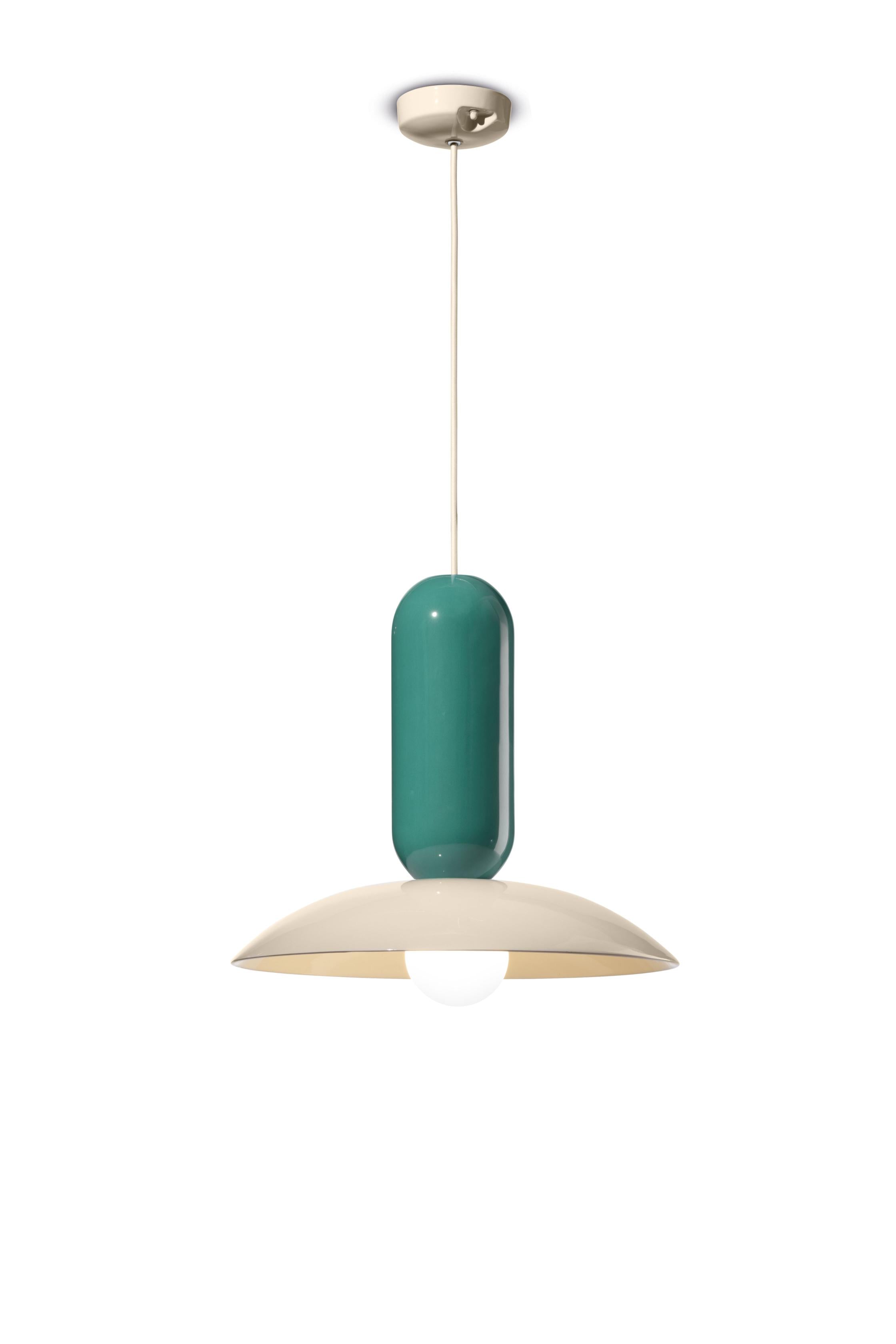 Turquoise ceramic pendant lamp PAU with cream