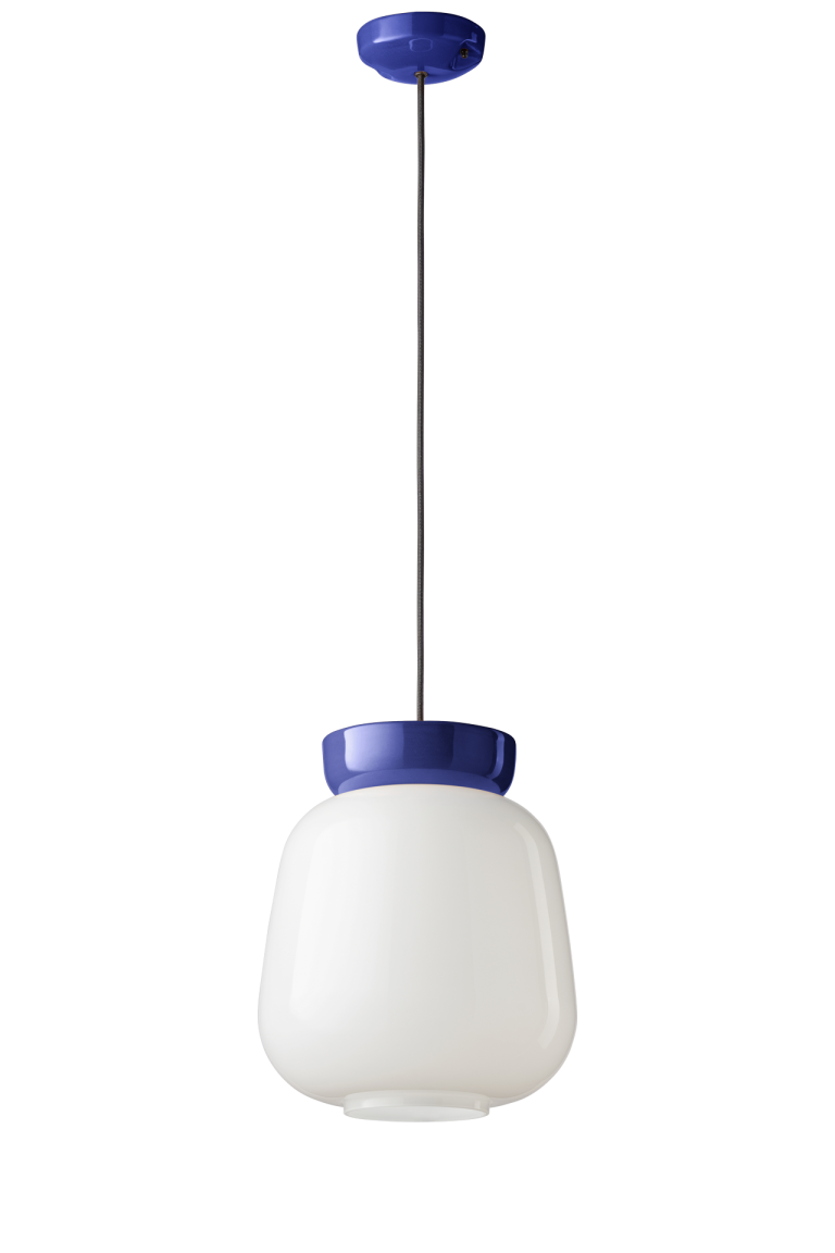 CORCOVADO ceramic pendant lamp in milky white with navy blue