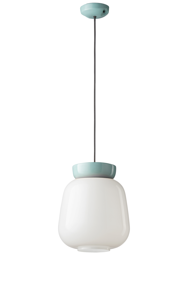 CORCOVADO ceramic pendant lamp in milky with blue accents