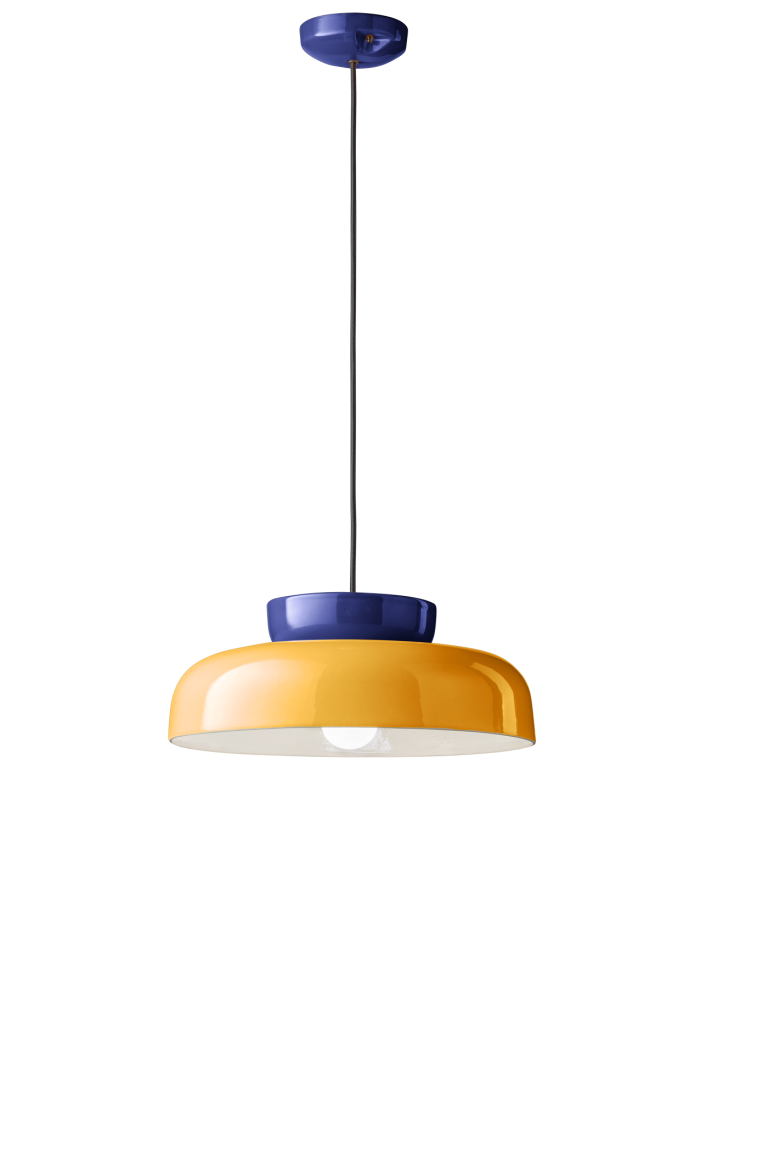 MARACANÀ yellow ceramic pendant lamp with navy blue