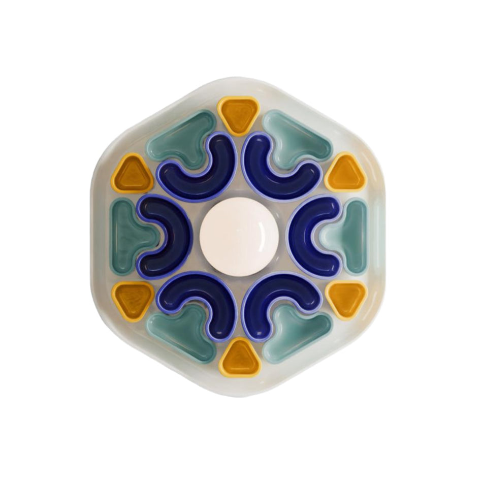 Wandleuchte PHYTIA aus Keramik in Creme mit Blau und Gelb