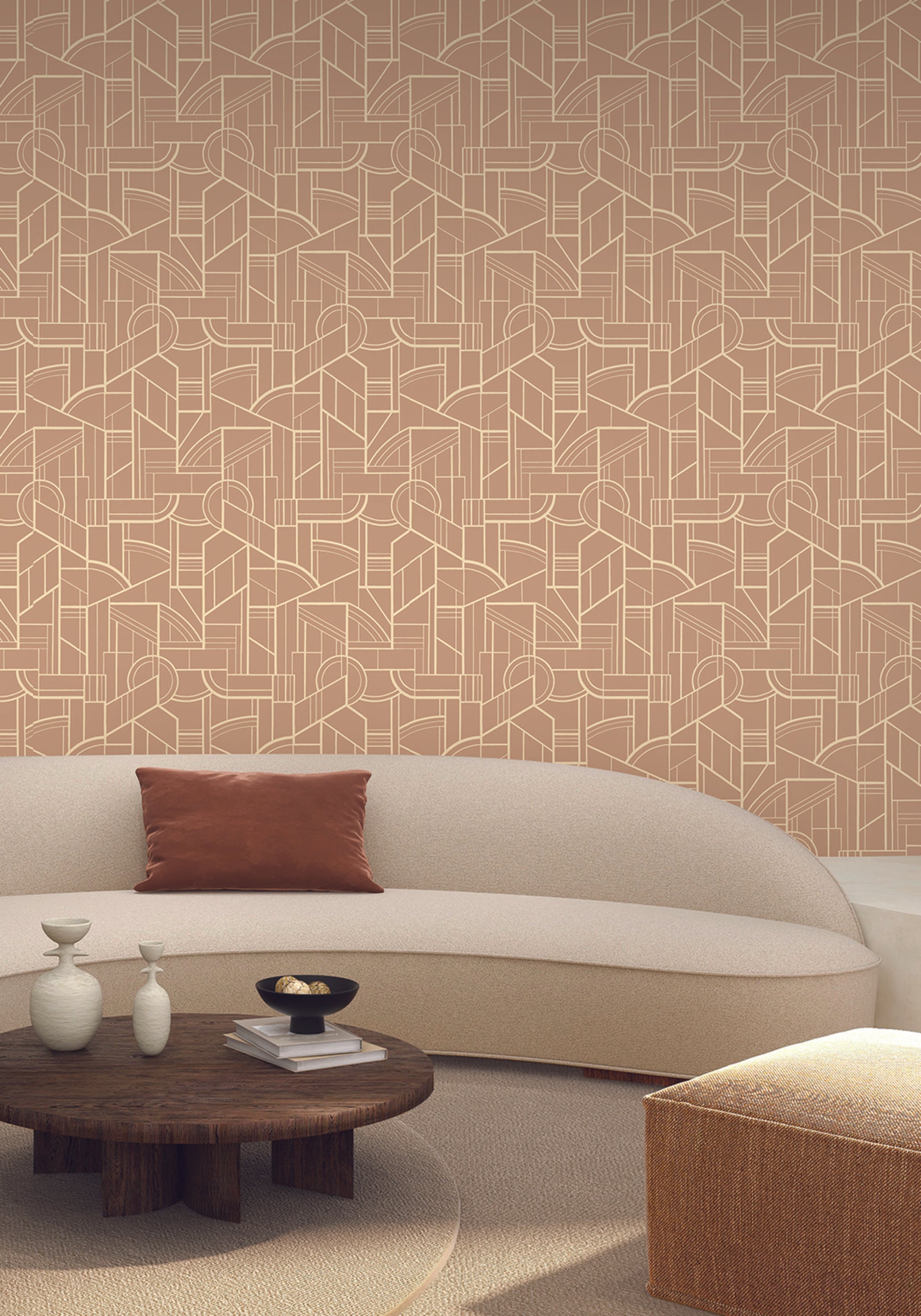 Metallic Wallpaper with Geometric Pattern CINÉTIQUE - NUDE Warm Beige