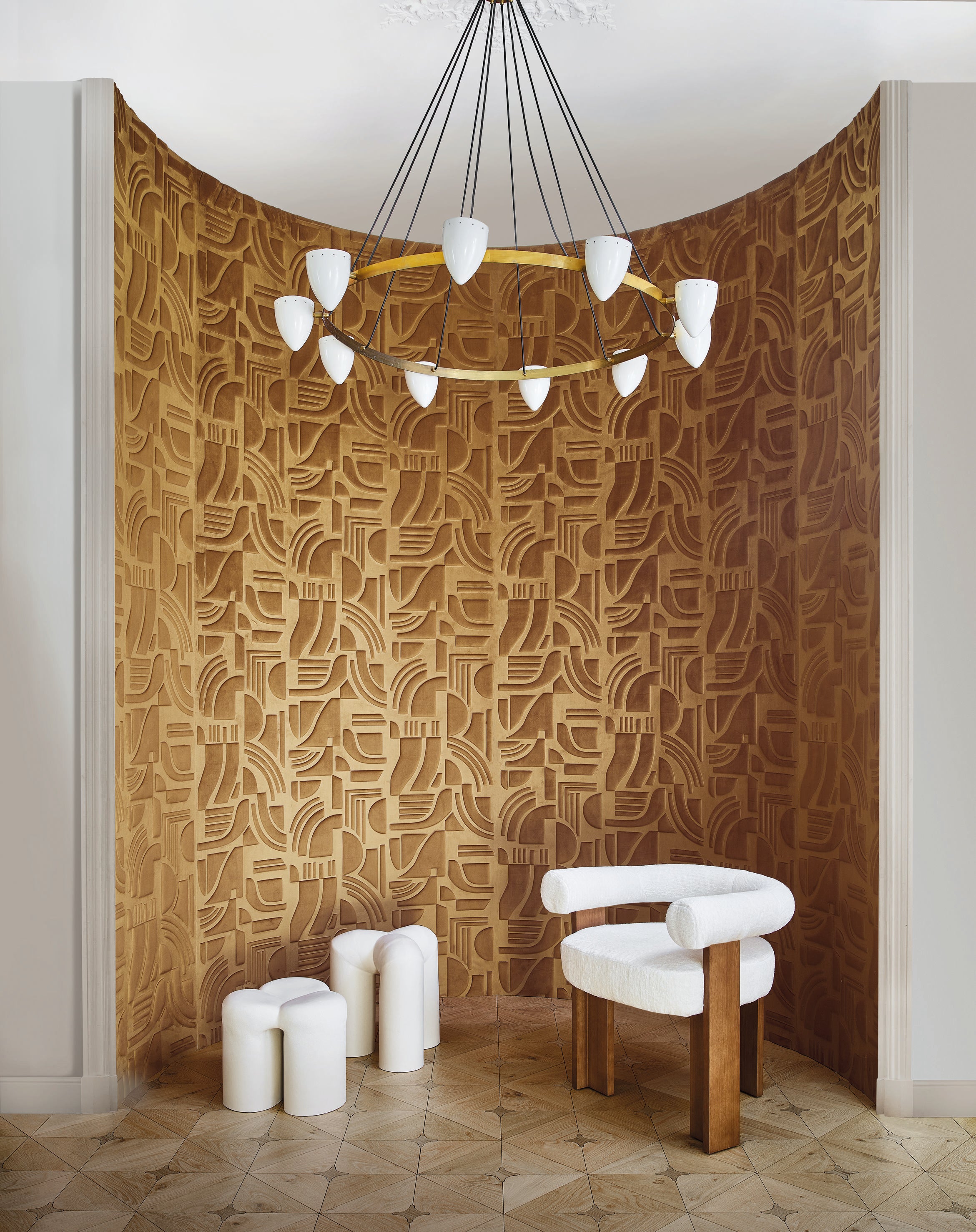 Structural textile wallpaper with geometric pattern ARCANE - BEIGE beige