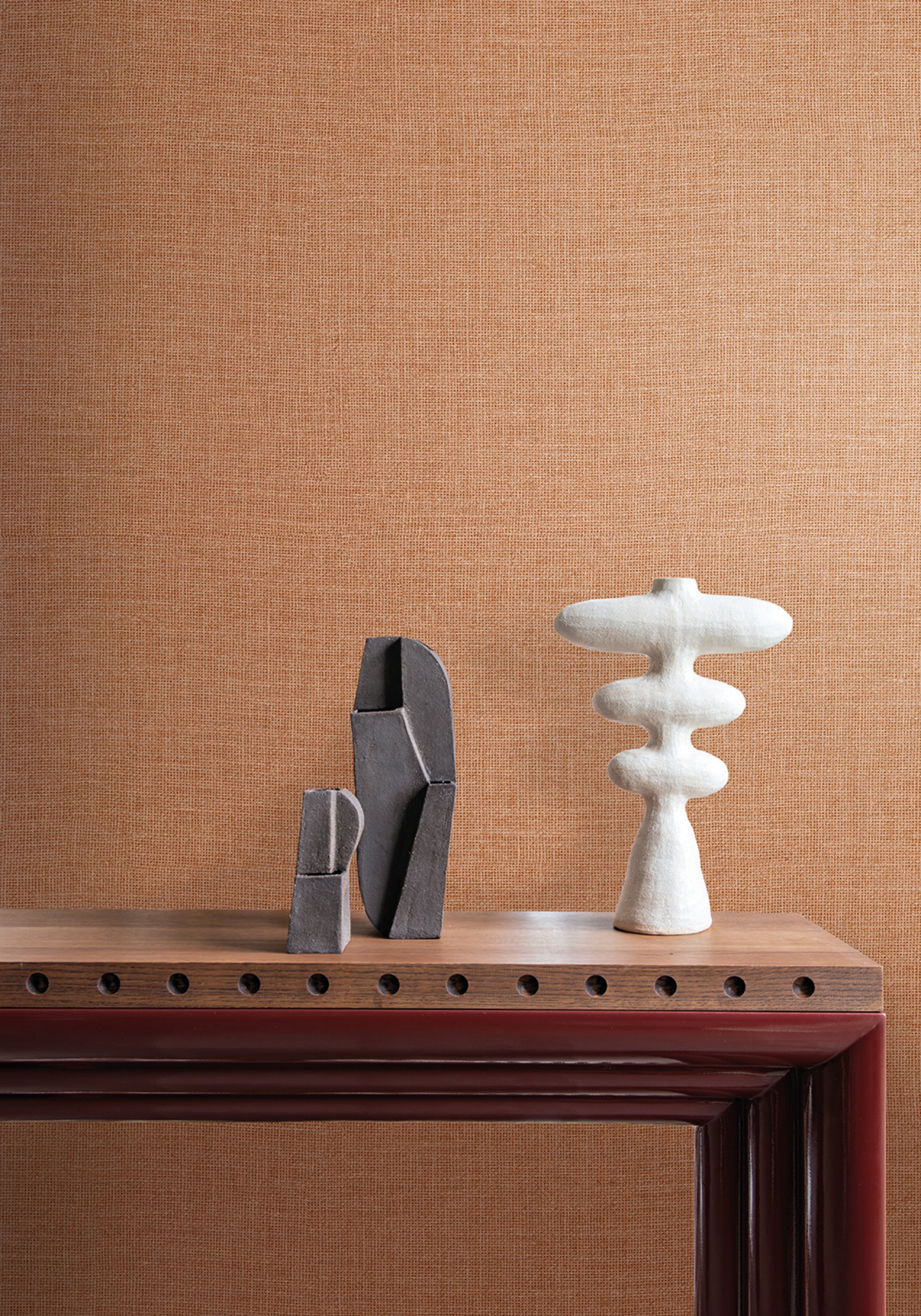 Structural vinyl wallpaper imitating jute LIENZO - TERRE DE SIENNE terracotta