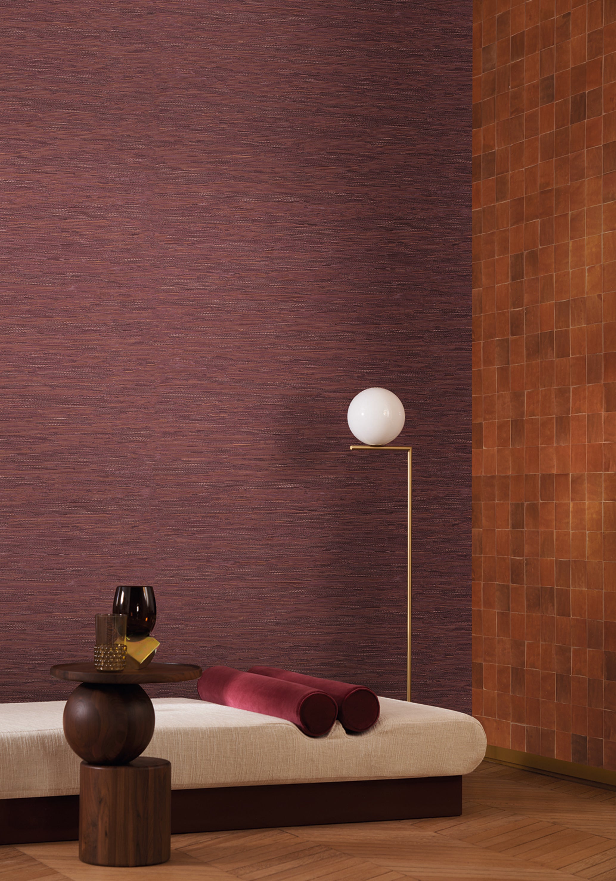 Structural wallpaper imitating jacquard fabric TATAMI - GARNET burgundy-red