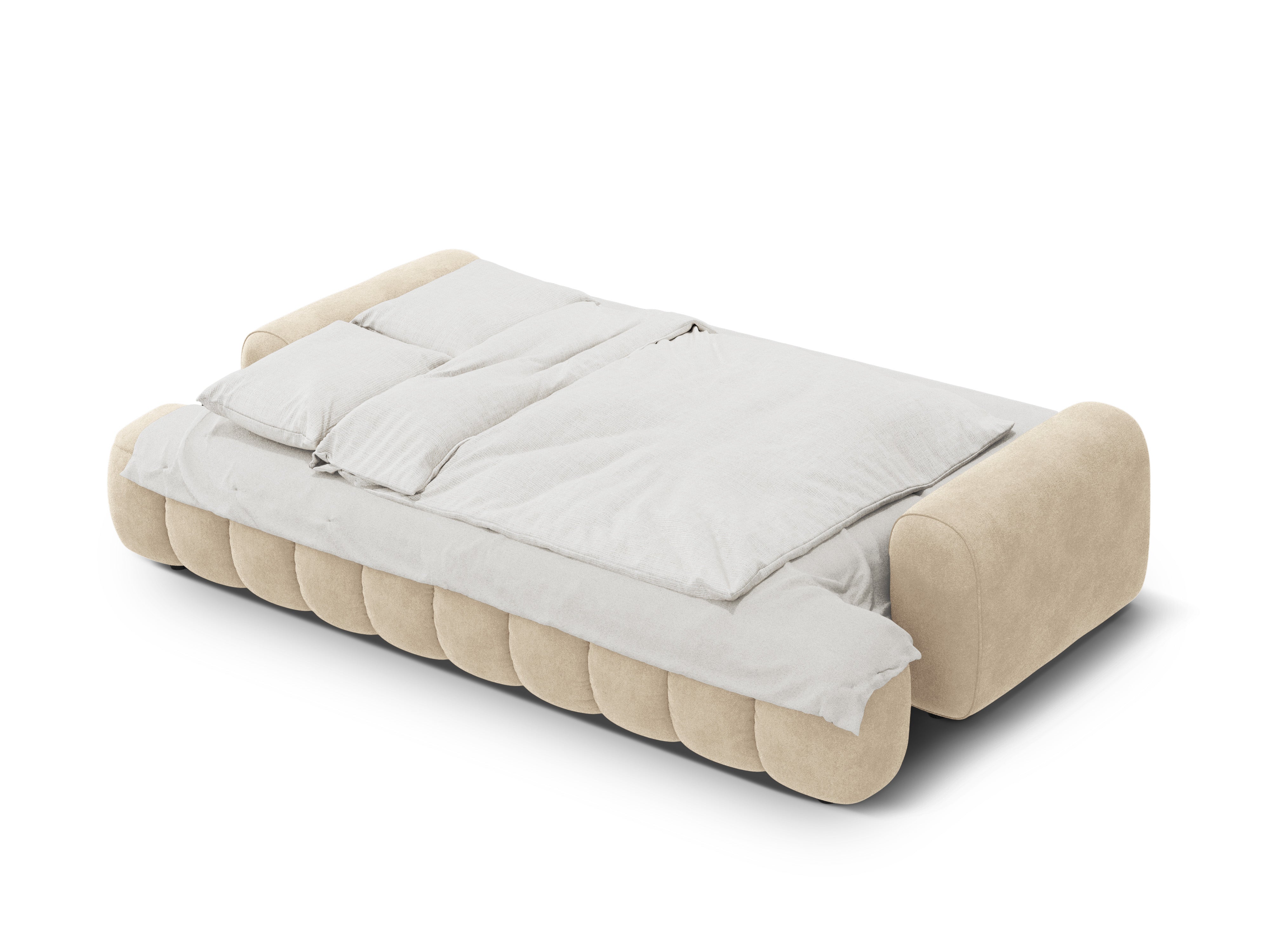 Velvet sofa with sleeping function for 4 people LINZ light beige