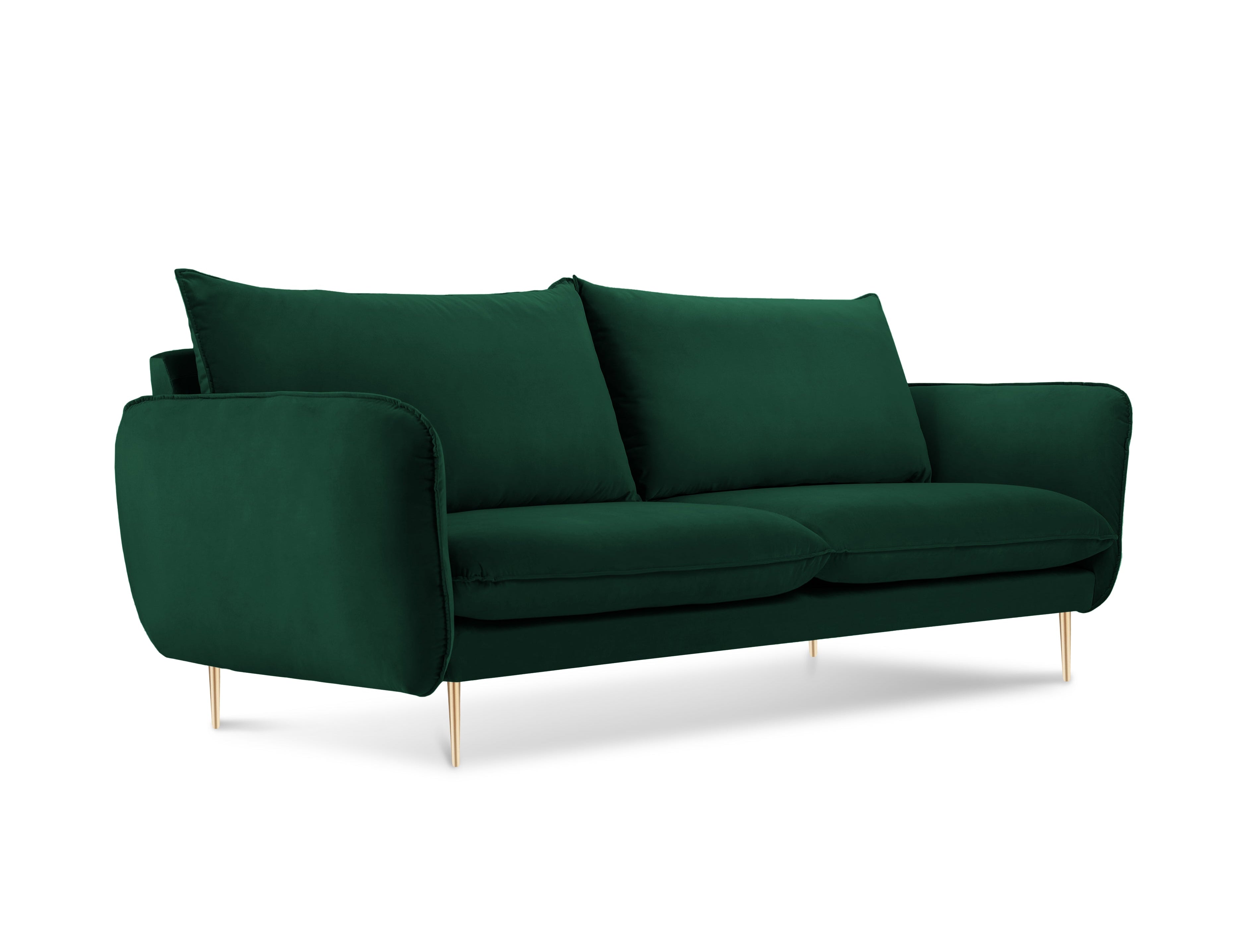 Velvet 2-seater Sofa VIENNA bottle green with a gold base