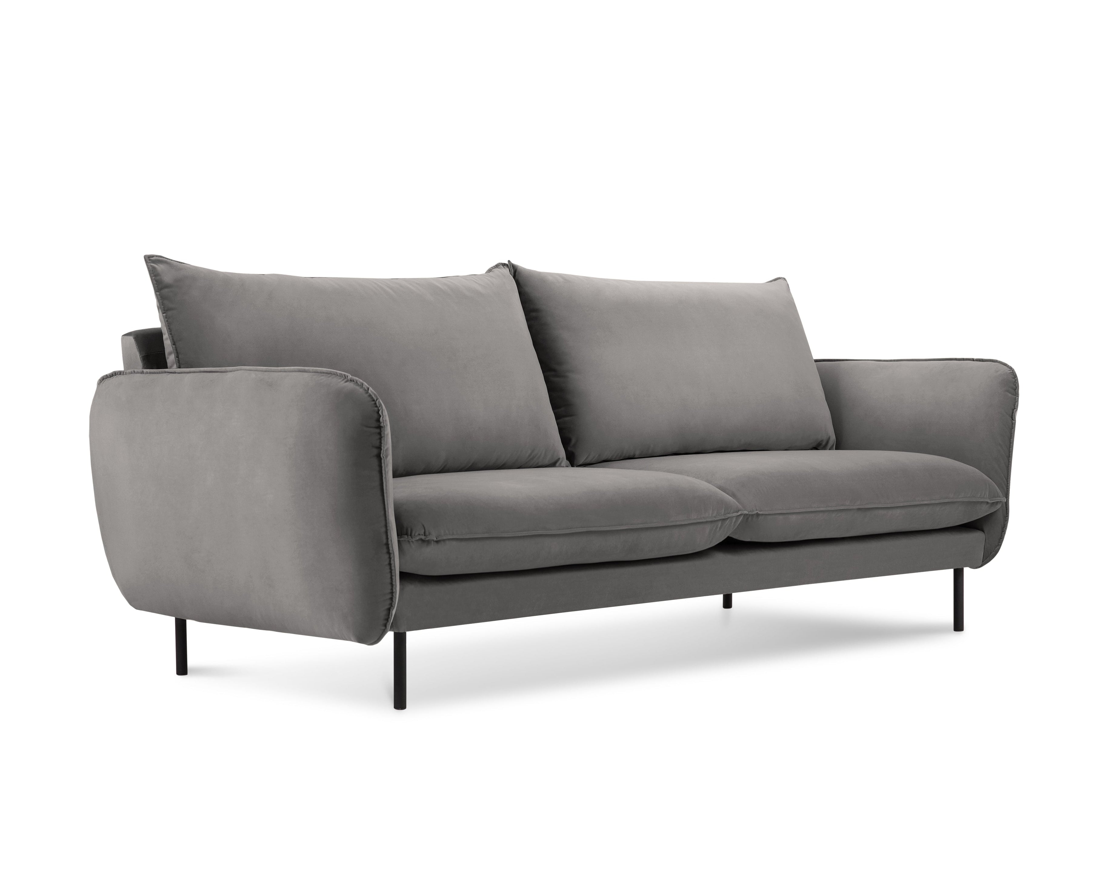 Velvet sofa for 2 VIENNA light gray with black base