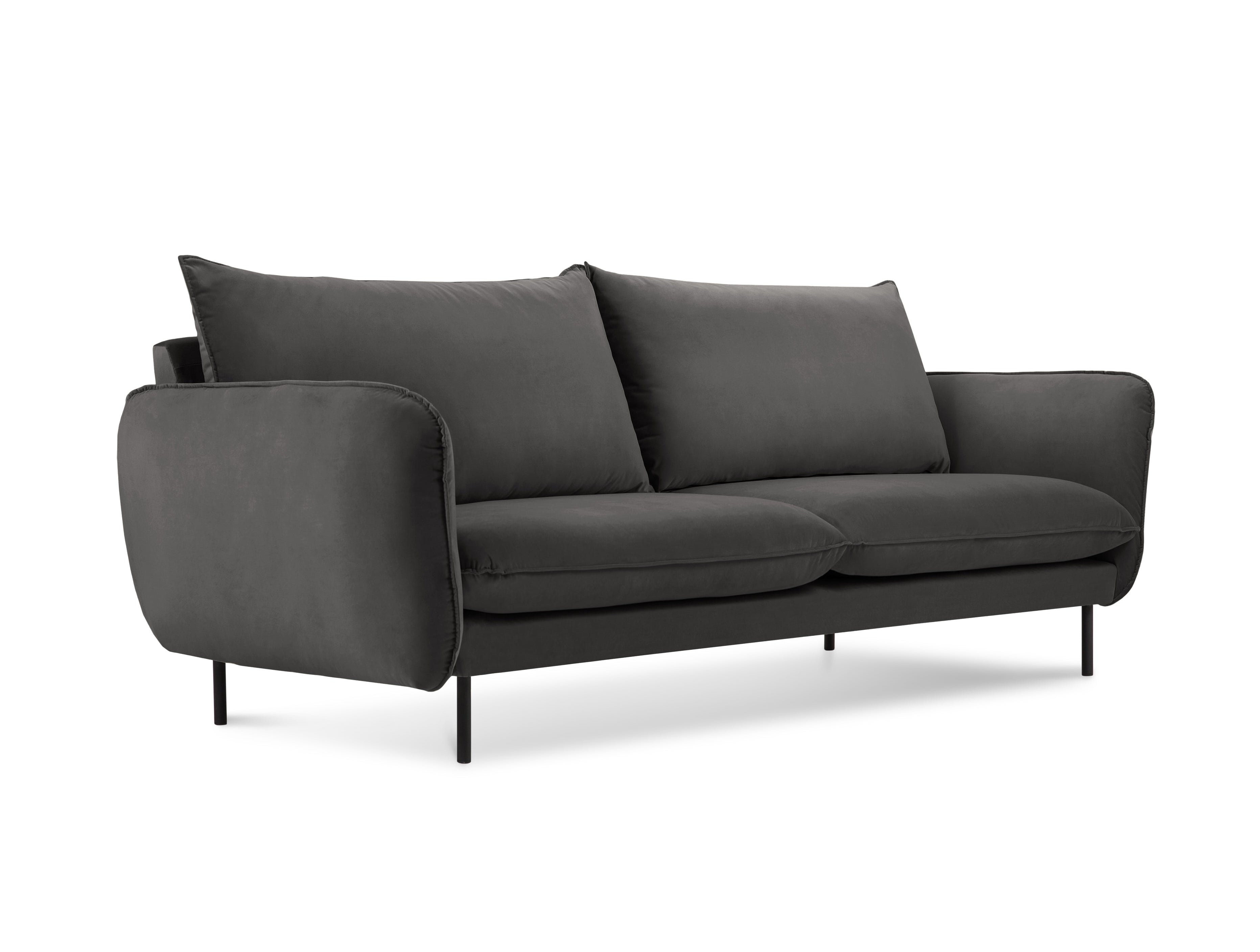Velvet sofa for 2 VIENNA dark gray with black base