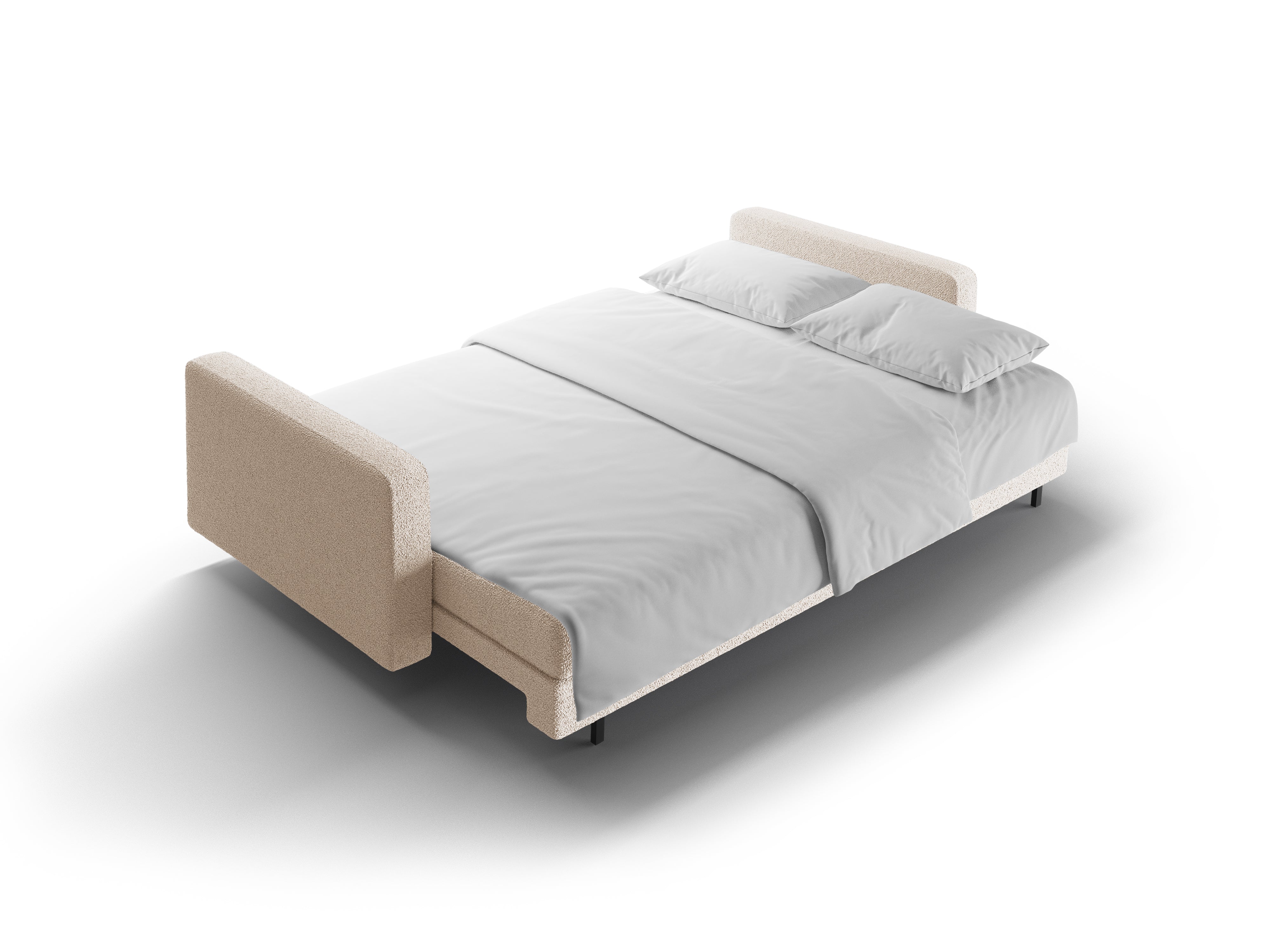 3-seater sofa with sleeping function BALI beige bouclé with black base
